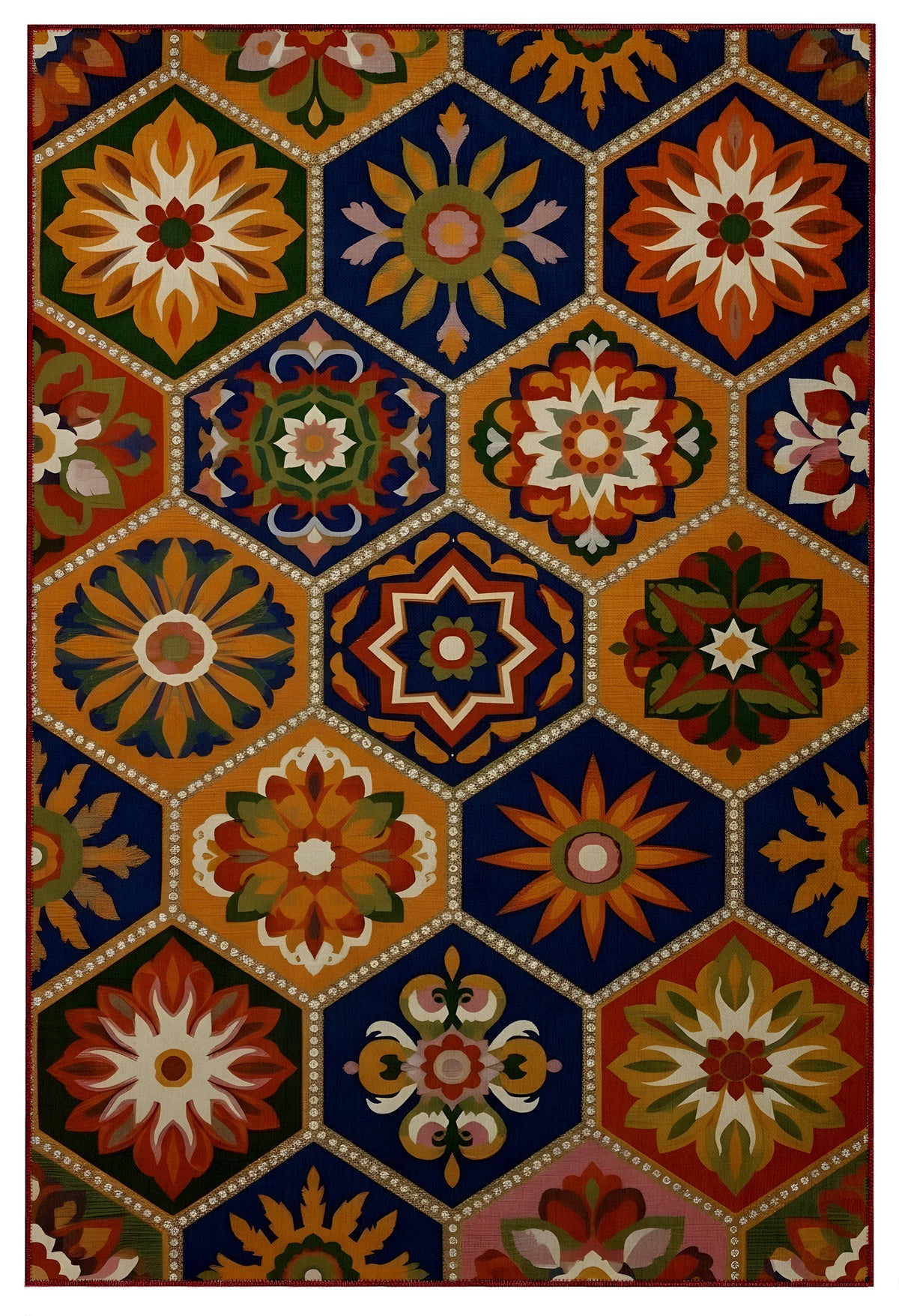 Arte HD040 Geometrik Çiçek Figürlü Modern Renkli Dekoratif Şönil Halı