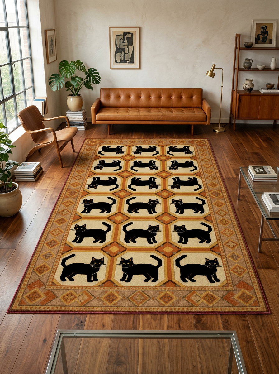 Arte KD001 Kedi Desenli Pati Dostu Hayvanseverler Dekoratif Şönil Halı