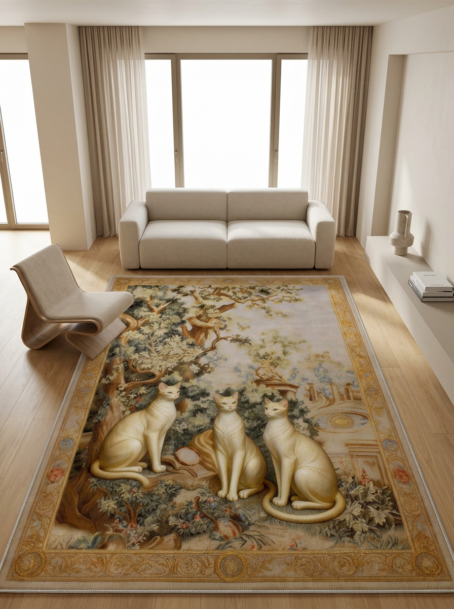 Arte KD003 Kedi Desenli Pati Dostu Hayvanseverler Dekoratif Şönil Halı