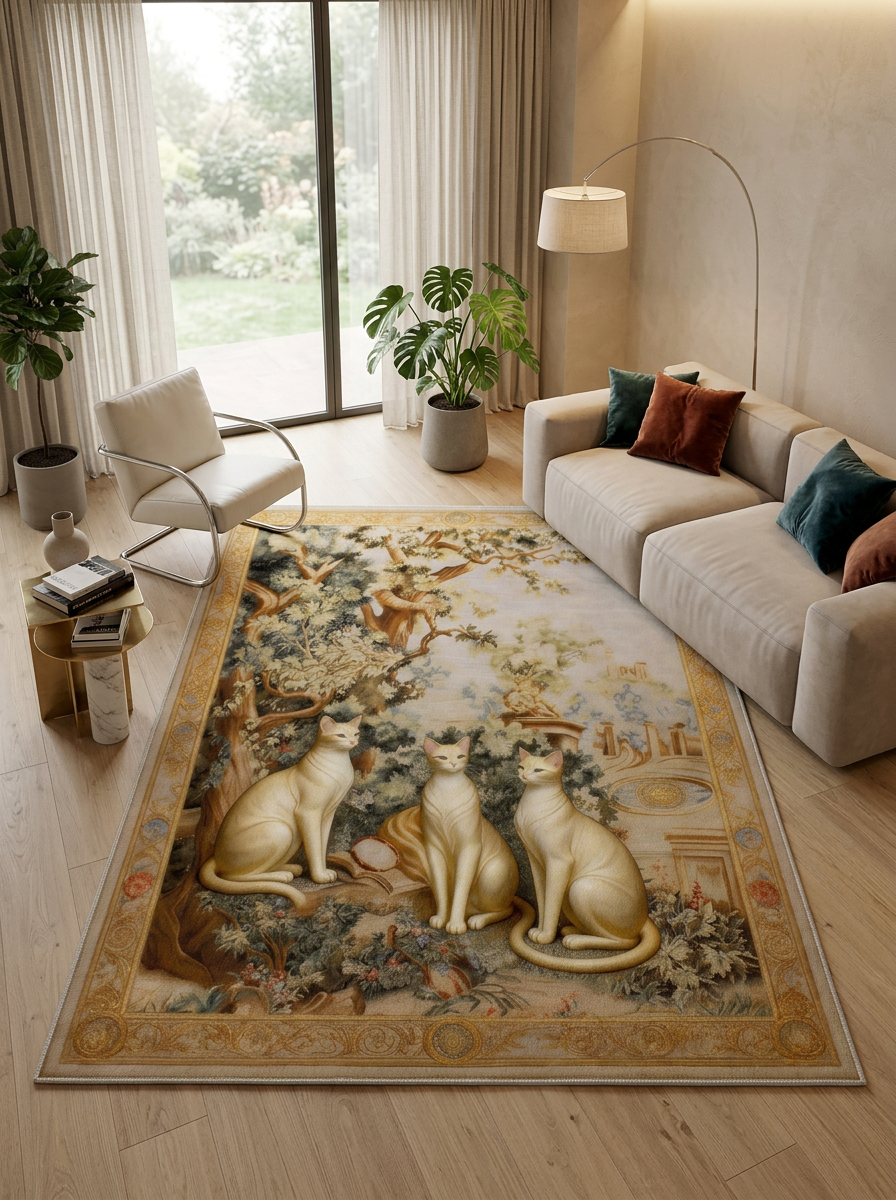 Arte KD003 Kedi Desenli Pati Dostu Hayvanseverler Dekoratif Şönil Halı