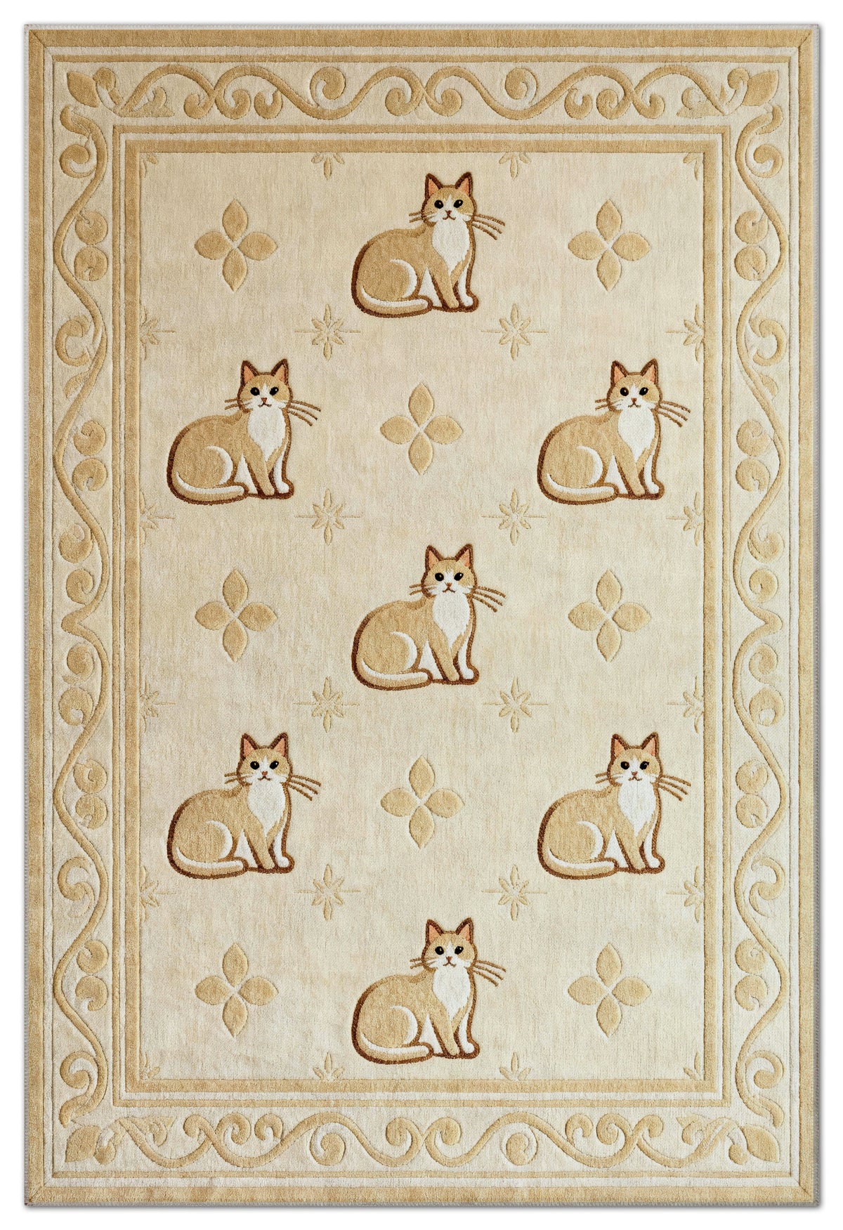 Arte KD005 Kedi Desenli Pati Dostu Hayvanseverler Dekoratif Şönil Halı