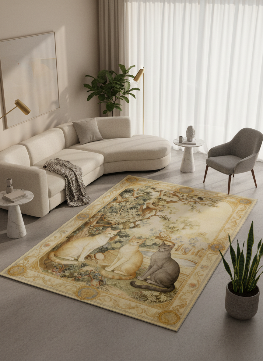 Arte KD009 Kedi Desenli Pati Dostu Hayvanseverler Dekoratif Şönil Halı