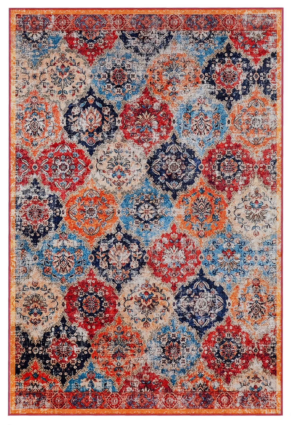 Arte VN013 Vintage Çiçek Figürlü Renkli Dekoratif Şönil Halı