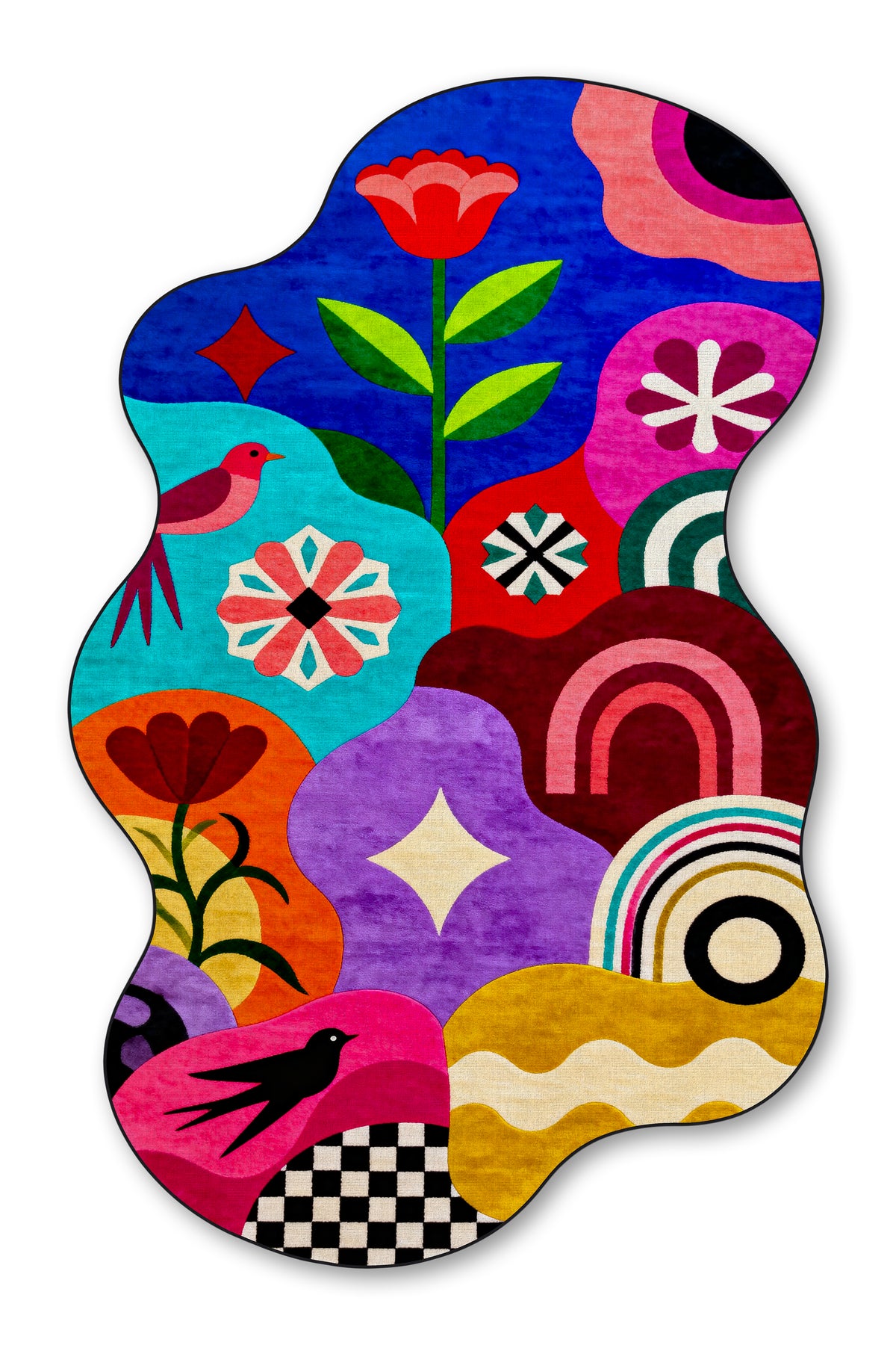 Arte AST063 Asimetrik Kesimli Modern Figürlü Renkli Şönil Halı