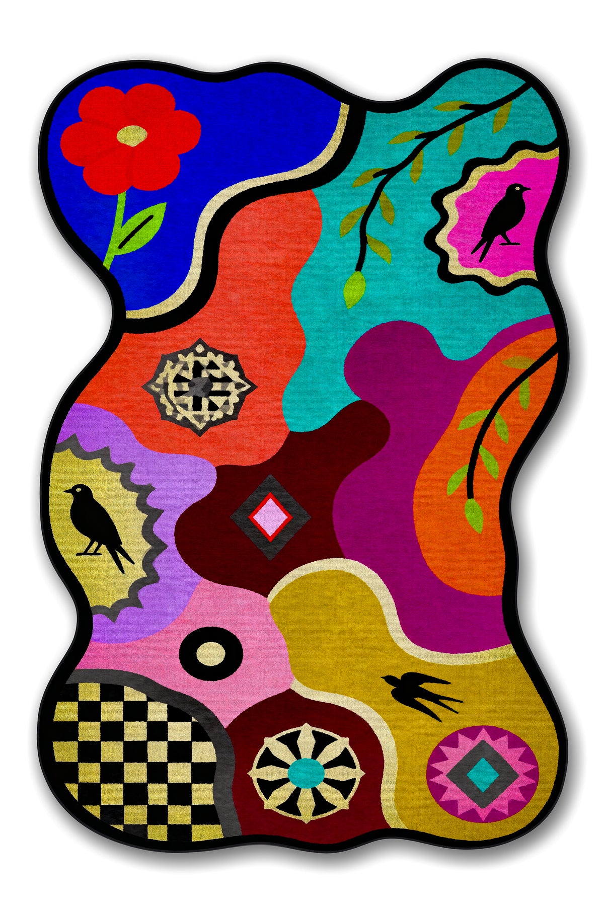 Arte AST065 Asimetrik Kesimli Modern Figürlü Renkli Şönil Halı