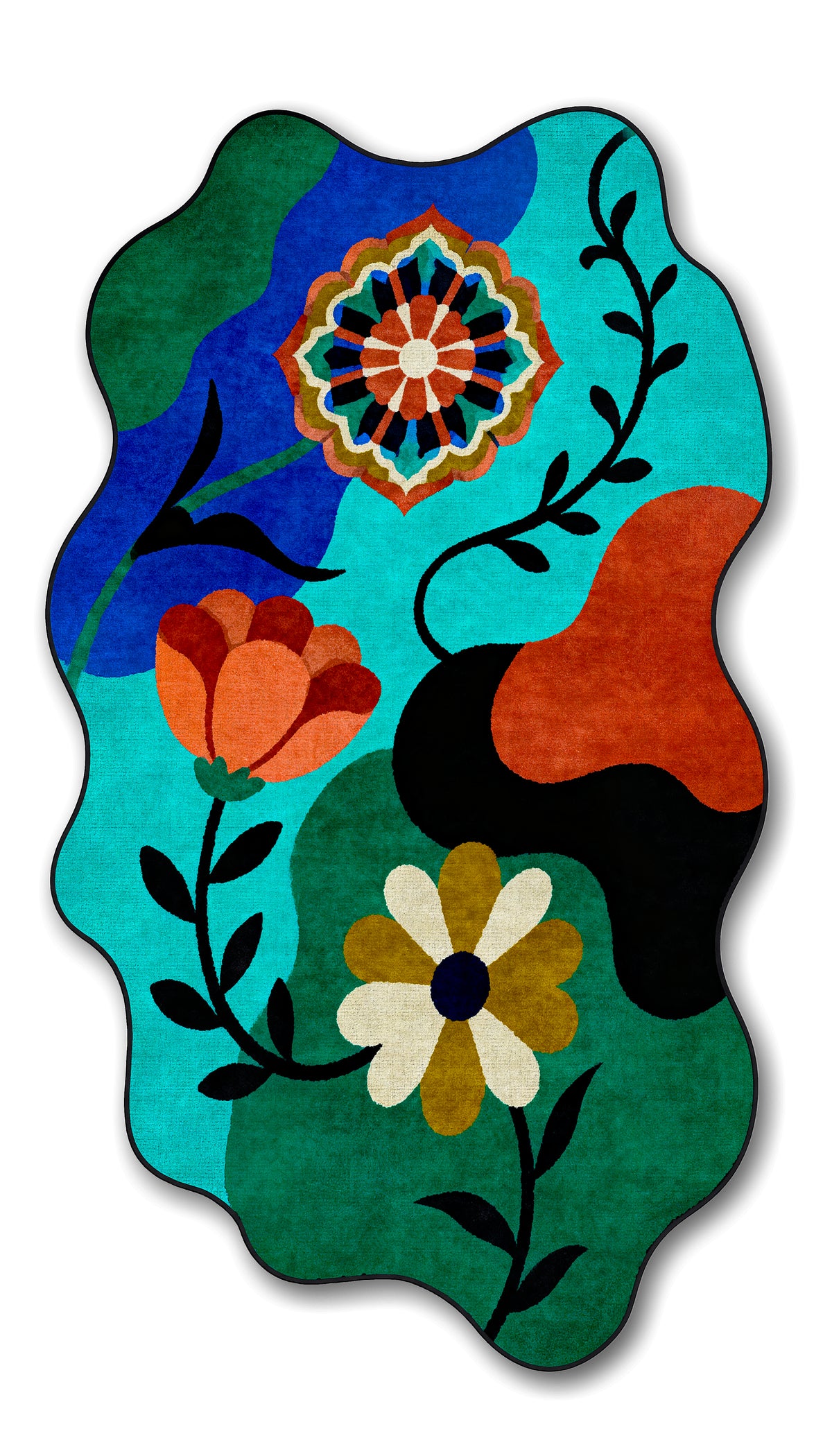 Arte AST068 Asimetrik Kesimli Modern Figürlü Renkli Şönil Halı