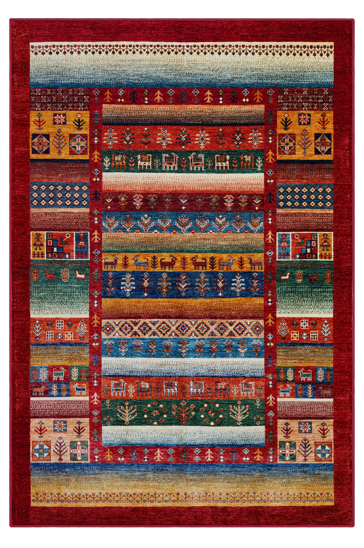 Arte DS078 Vintage Hayvan Ağaç Figürlü Dekoratif Şönil Halı