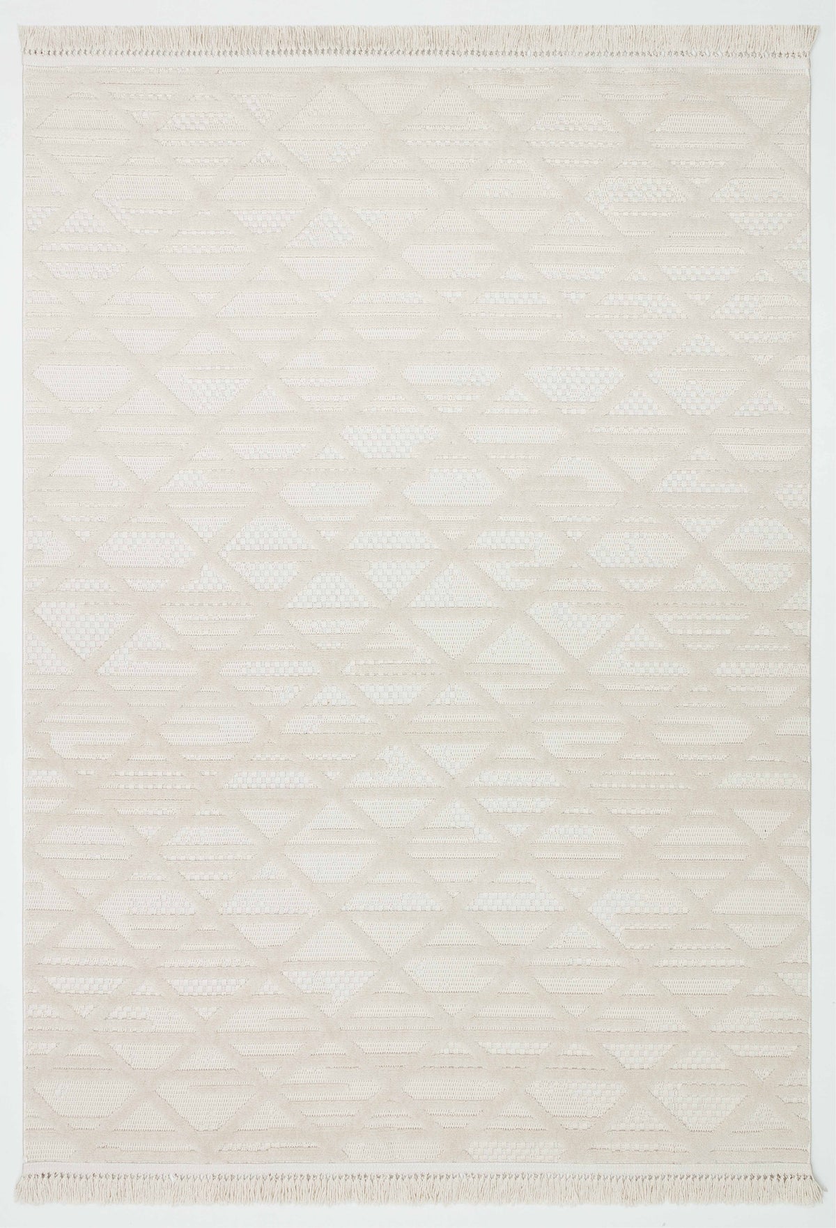 MİLAS C8-BEJ Kabartmalı Modern Geometrik Desenli Salon Koridor Mutfak Halısı