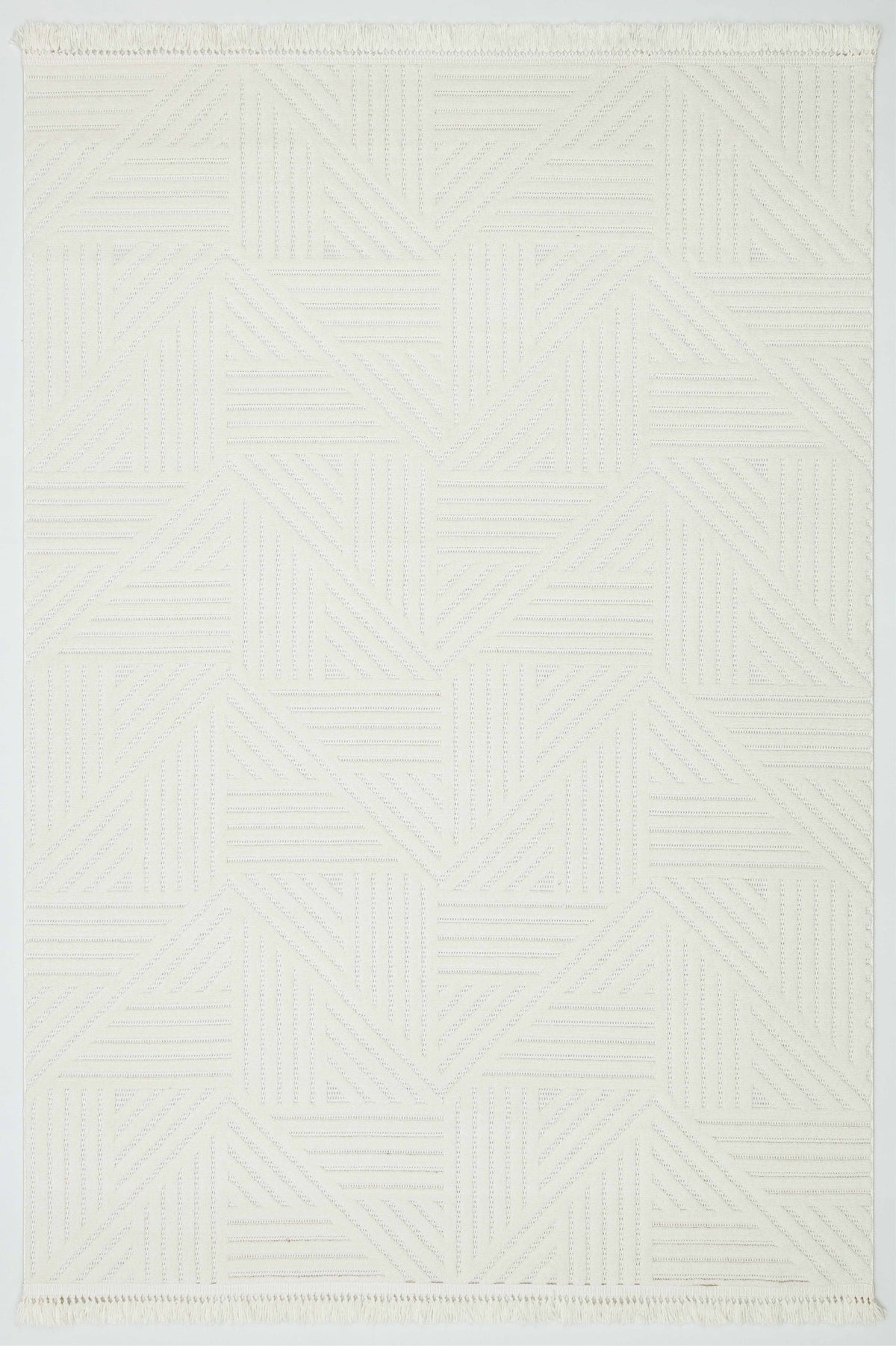 MİLAS C12-KREM Kabartmalı Modern Geometrik Desenli Salon Koridor Mutfak Halısı