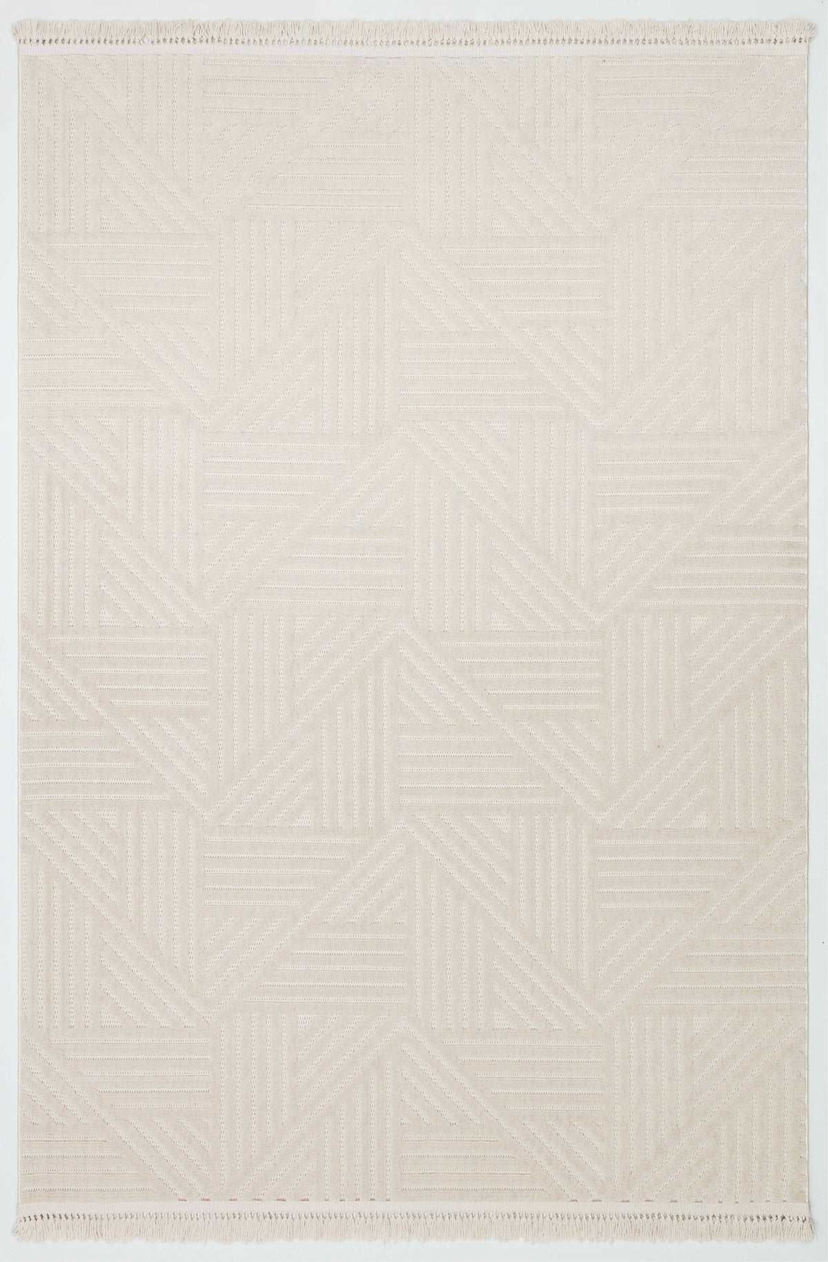 MİLAS C14-BEJ Kabartmalı Modern Geometrik Desenli Salon Koridor Mutfak Halısı