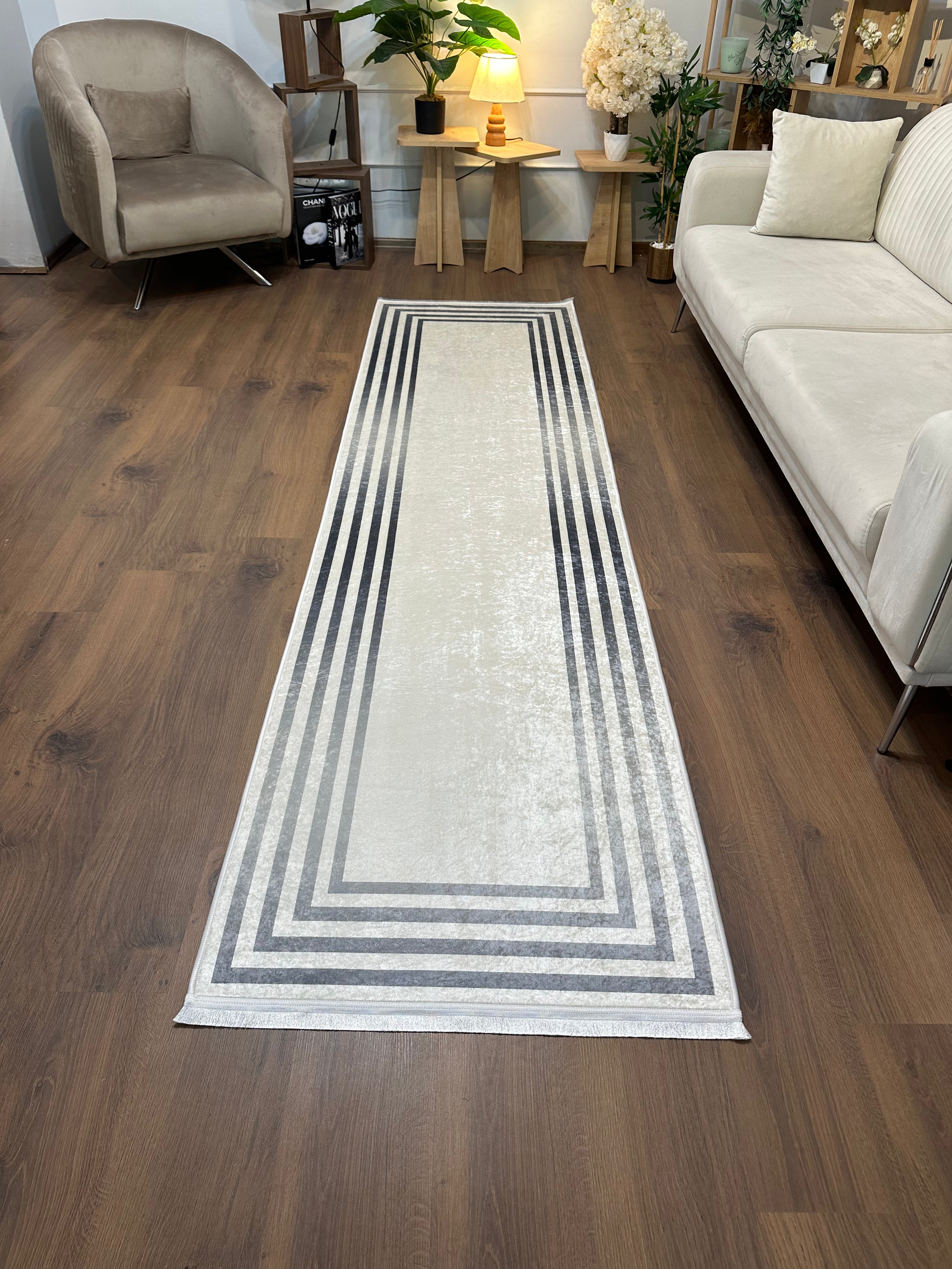 MULTİ GRİ - Kaymaz Deri Taban Makinede Yıkanabilir Salon Oturma Odası Mutfak Halısı