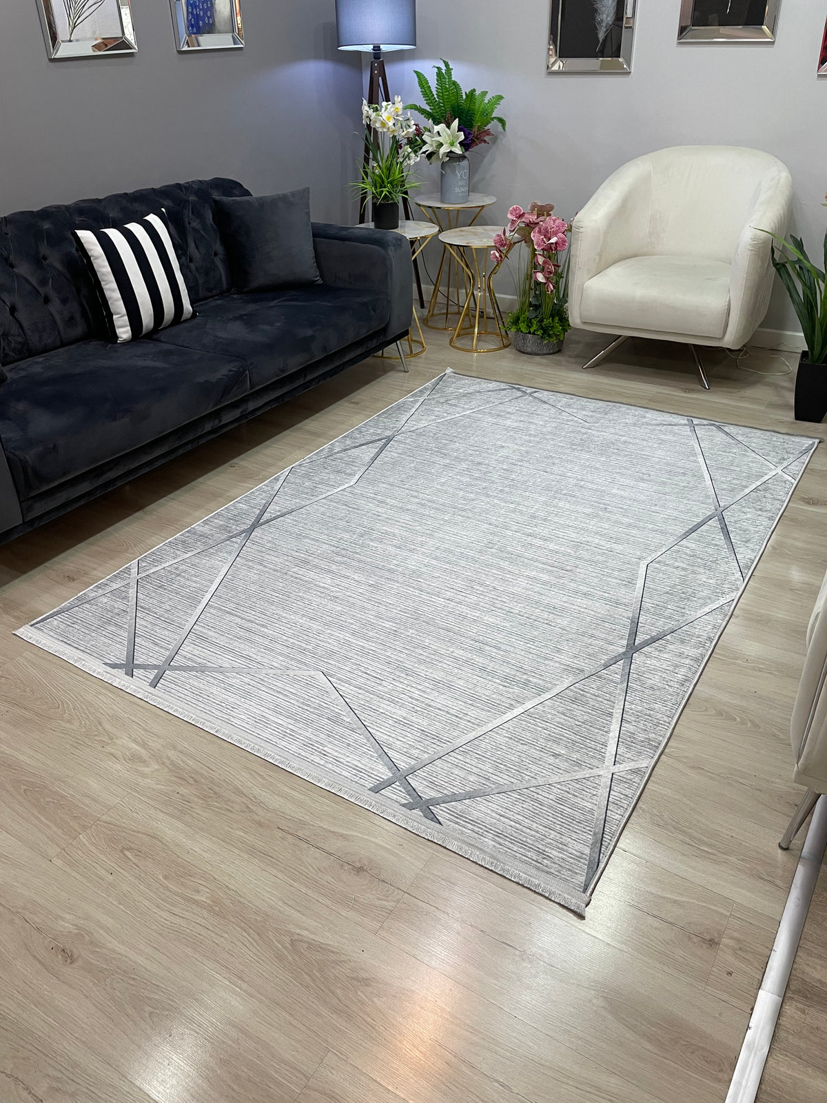 MİLAD PLATİN GÜMÜŞ - Kaymaz Deri Taban Makinede Yıkanabilir Salon Oturma Odası Mutfak Halısı