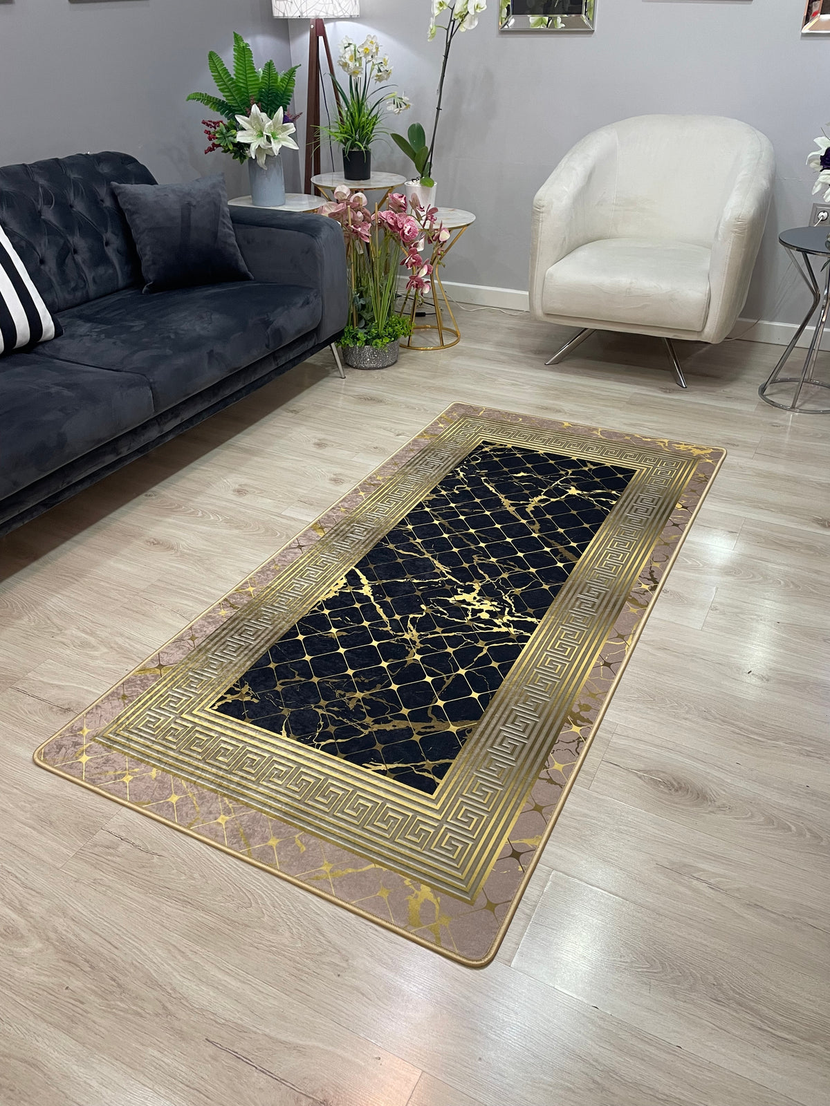 KANBERRA GOLD - Kaymaz Deri Taban Makinede Yıkanabilir Salon Oturma Odası Mutfak Halısı