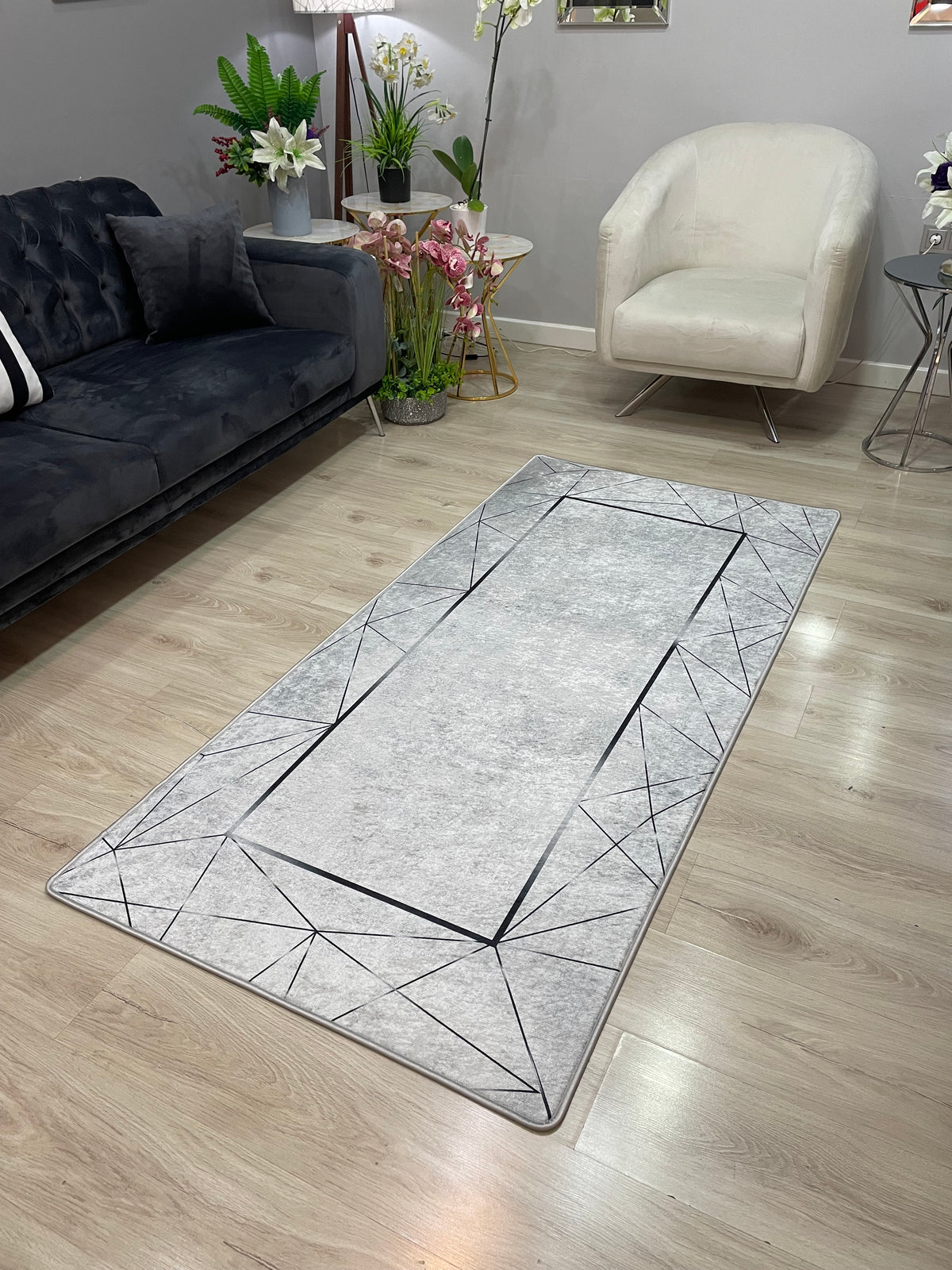 BENALLA GÜMÜŞ - Kaymaz Deri Taban Makinede Yıkanabilir Salon Oturma Odası Mutfak Halısı