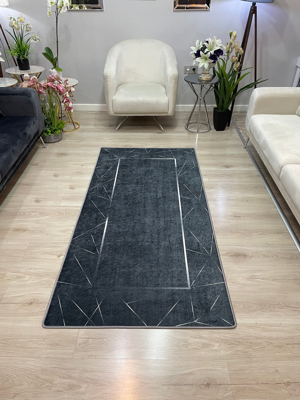 BENALLA SİYAH - Kaymaz Deri Taban Makinede Yıkanabilir Salon Oturma Odası Mutfak Halısı