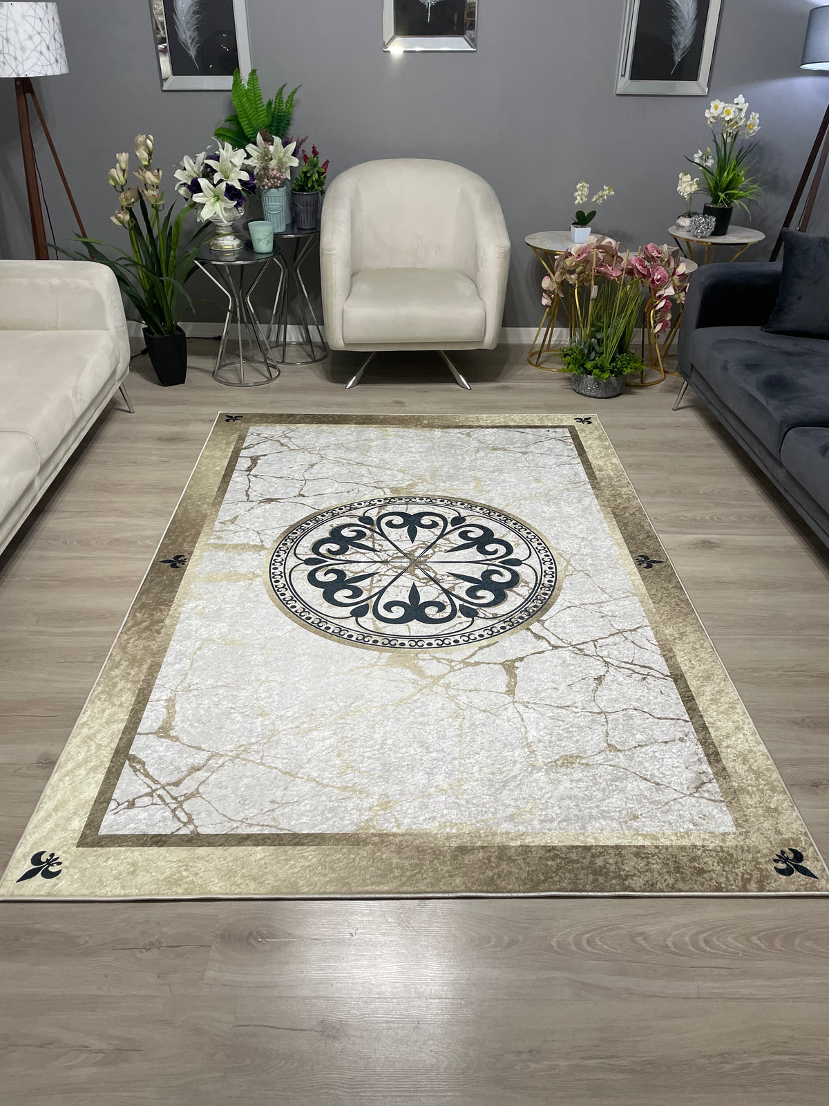 R-HANEDAN BRİLL GOLD - Kaymaz Deri Taban Makinede Yıkanabilir Salon Oturma Odası Mutfak Halısı