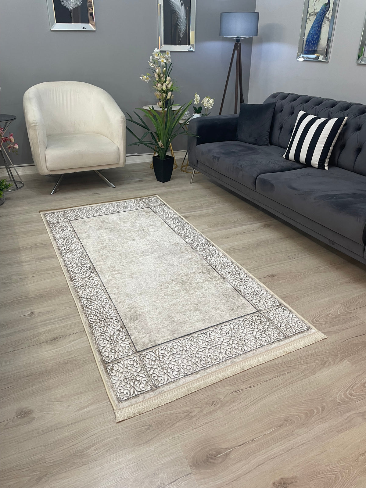 R-CARLA - Kaymaz Deri Taban Makinede Yıkanabilir Salon Oturma Odası Mutfak Halısı