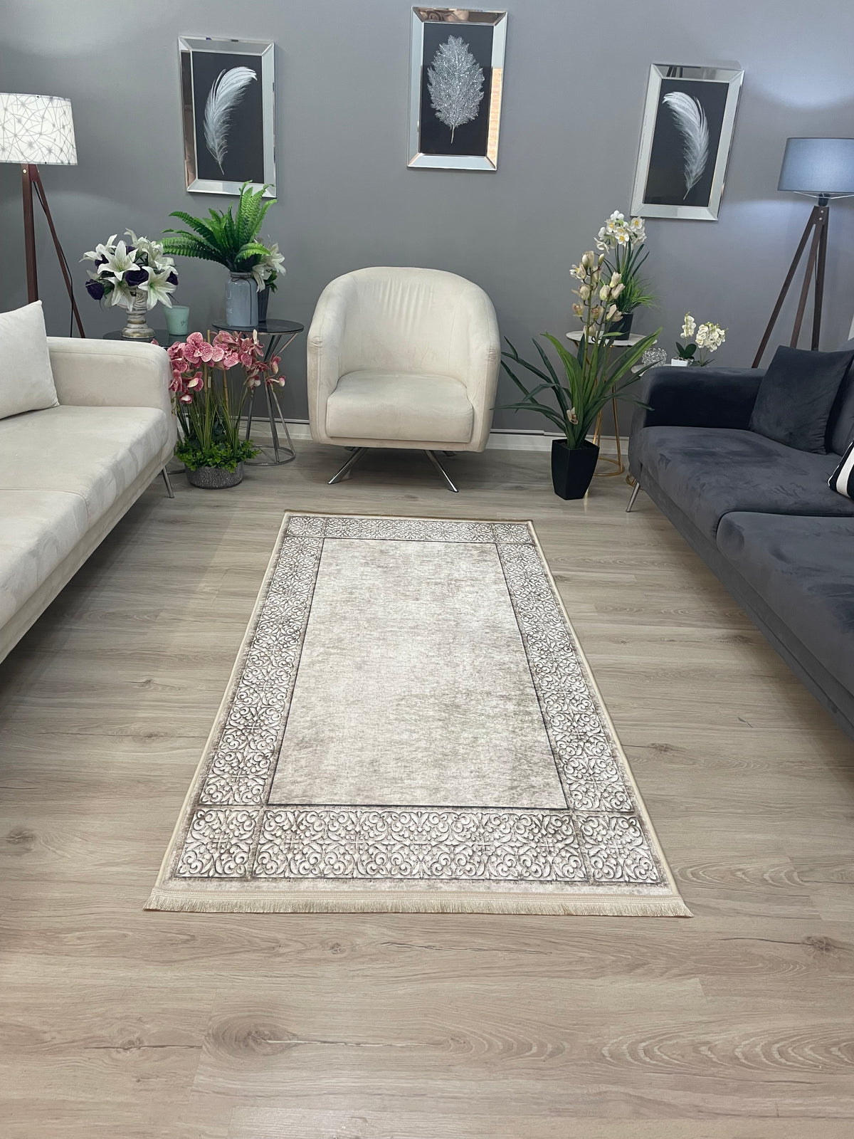 R-CARLA - Kaymaz Deri Taban Makinede Yıkanabilir Salon Oturma Odası Mutfak Halısı
