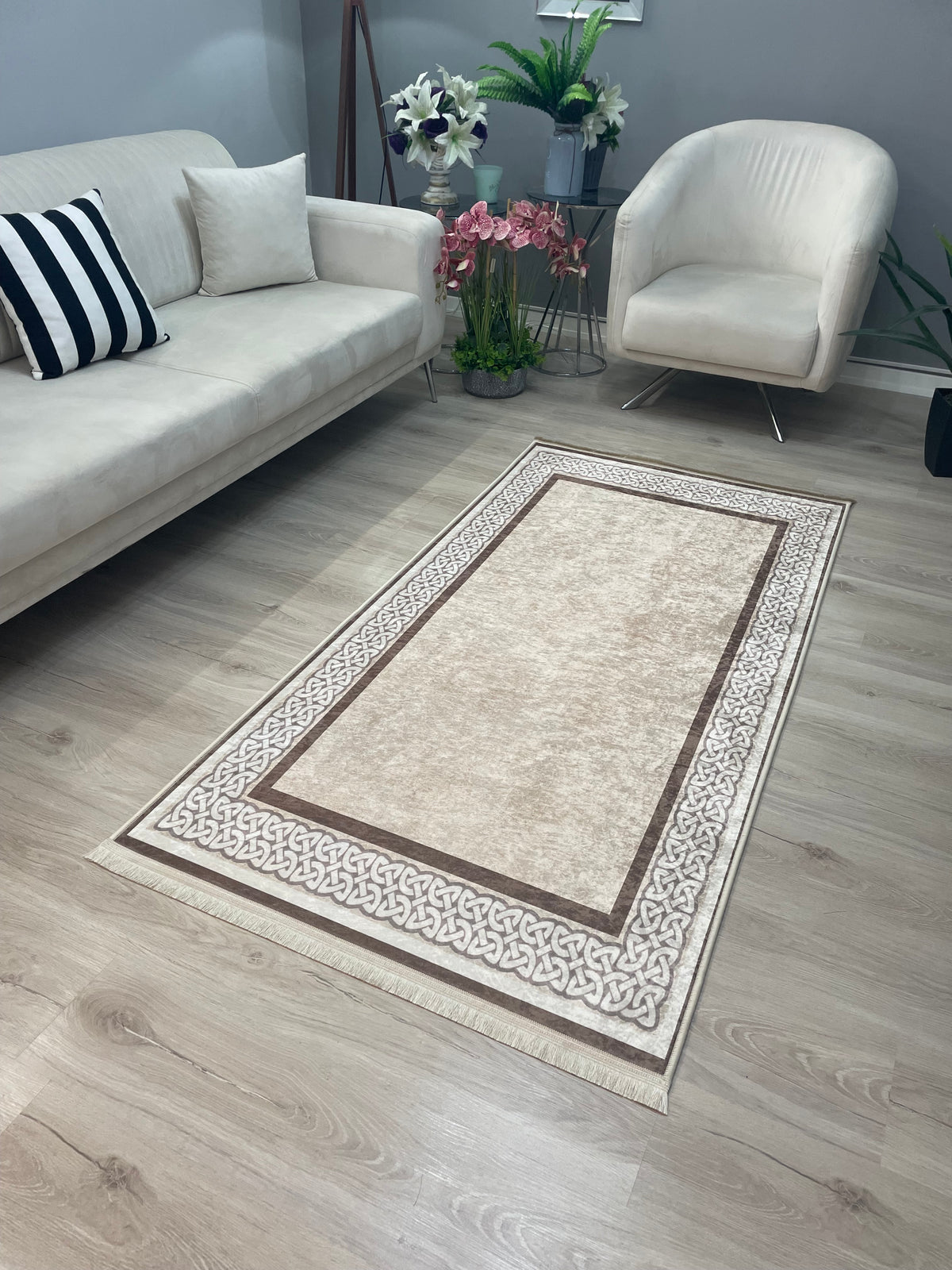 R-OLİVİA - Kaymaz Deri Taban Makinede Yıkanabilir Salon Oturma Odası Mutfak Halısı