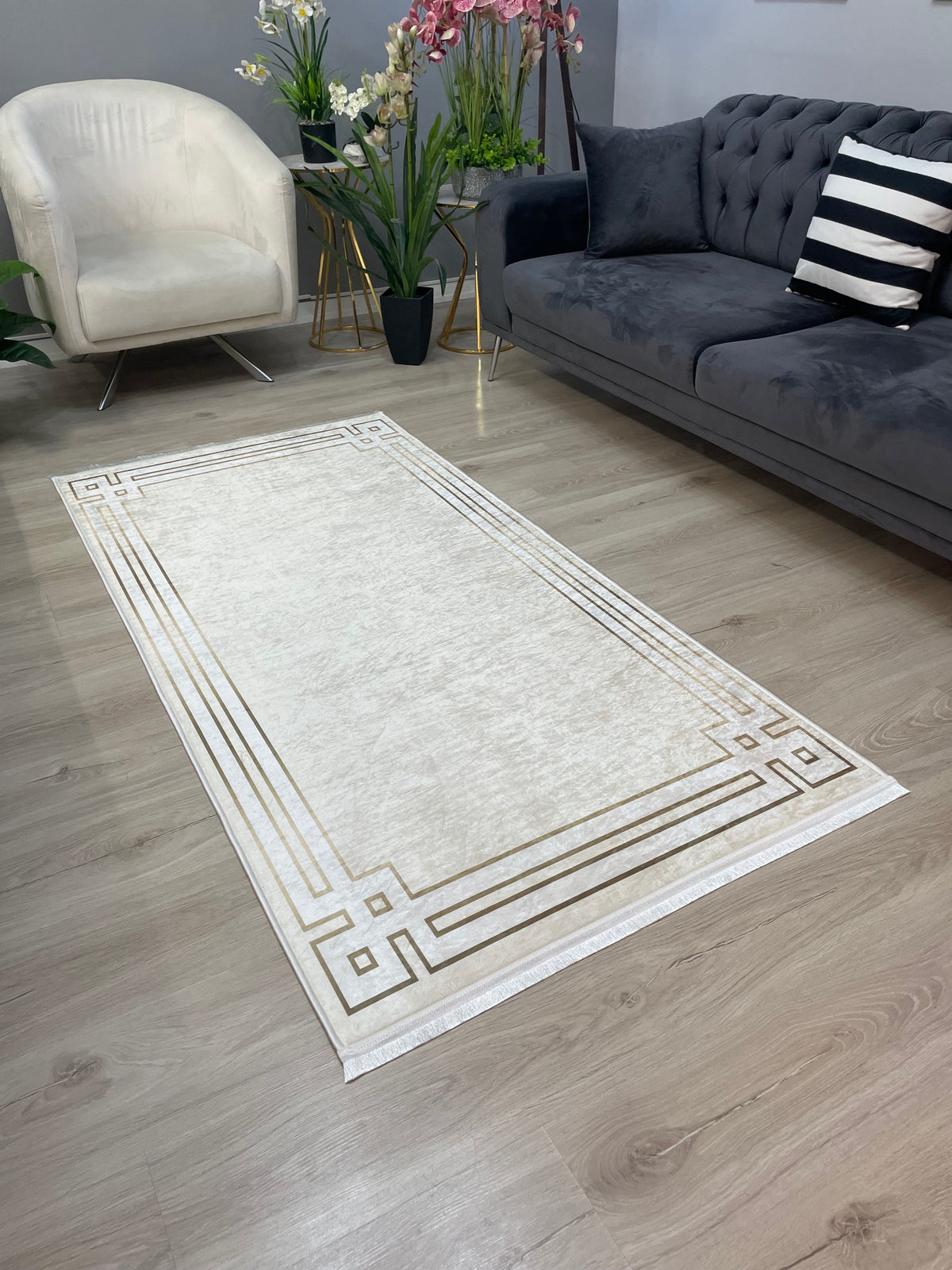 DEORA - Kaymaz Deri Taban Makinede Yıkanabilir Salon Oturma Odası Mutfak Halısı