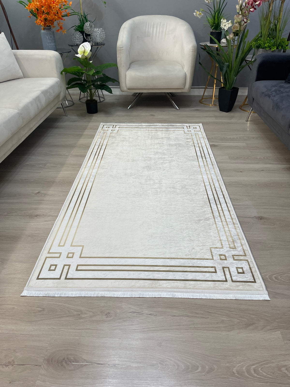 DEORA - Kaymaz Deri Taban Makinede Yıkanabilir Salon Oturma Odası Mutfak Halısı