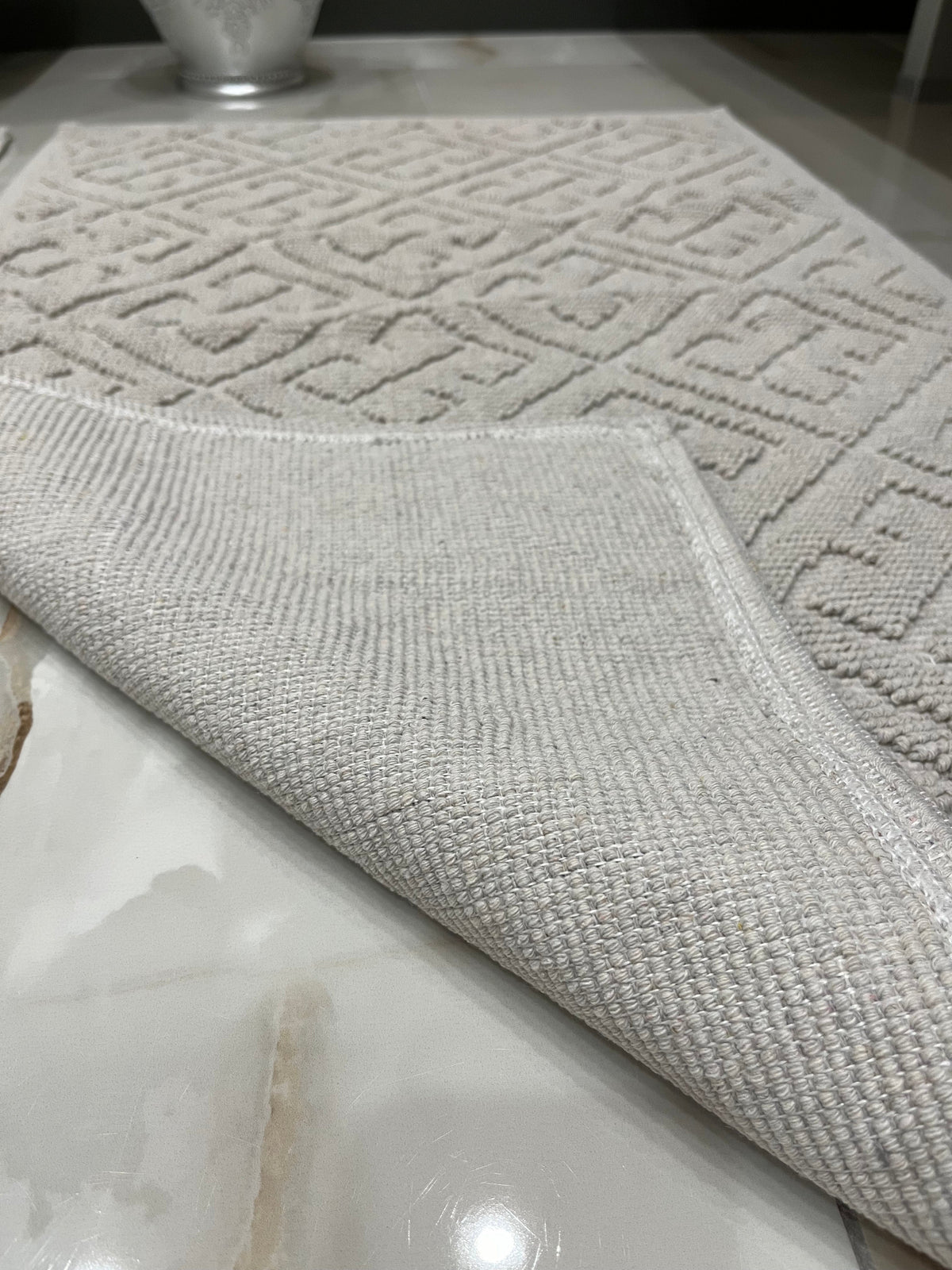 KREM - Yıkanabilir Pamuk Dokuma Taban Taban 60x100 50x60 2'li Banyo Paspas ve Klozet Takımı