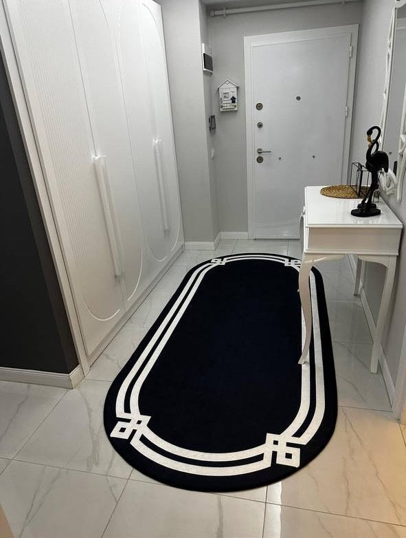 ZÜHRE SİYAH - Kaymaz Deri Taban Makinede Yıkanabilir Salon Oturma Odası Mutfak Halısı