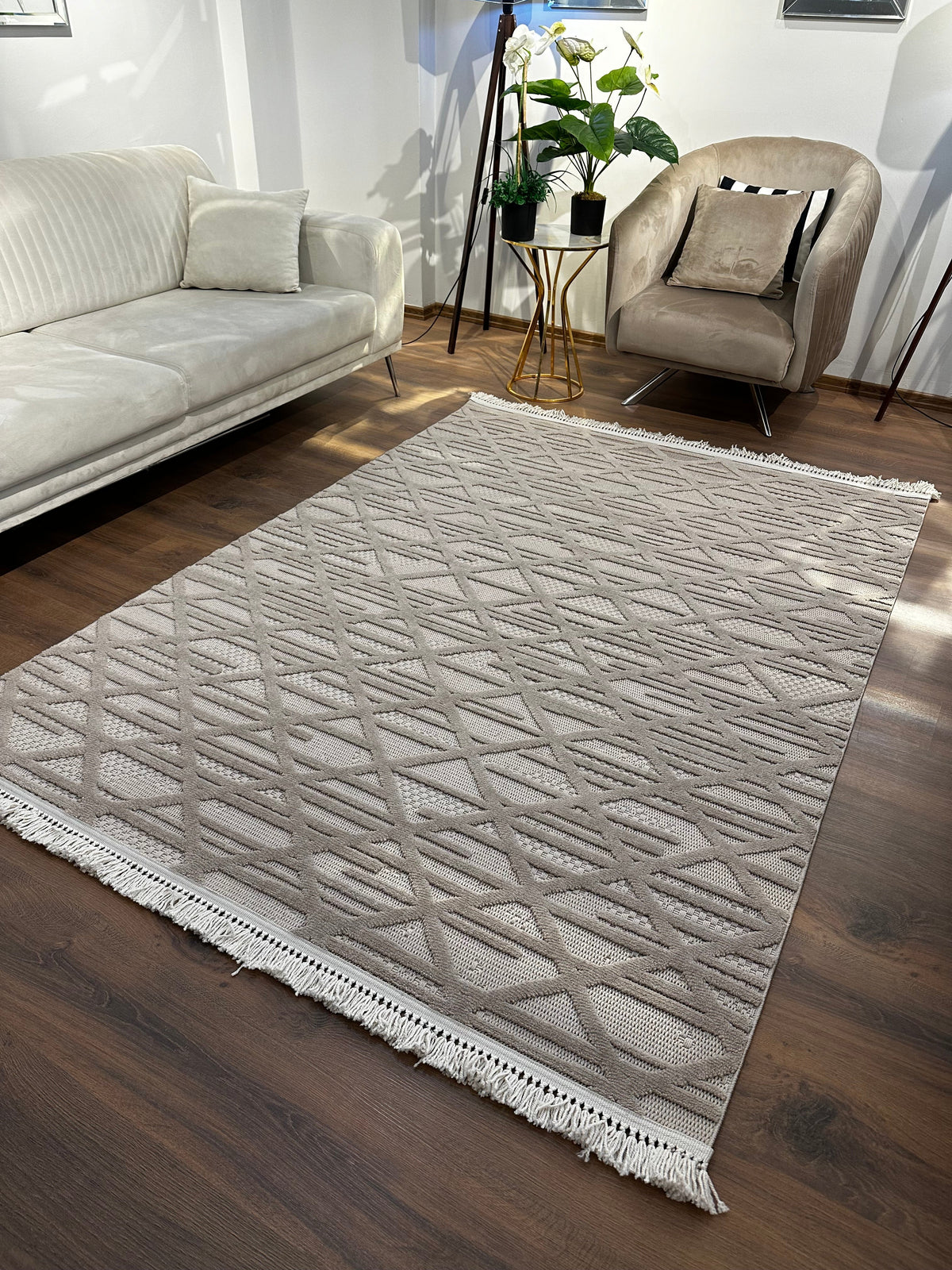 MİLAS C9-VİZON Kabartmalı Modern Geometrik Desenli Salon Koridor Mutfak Halısı