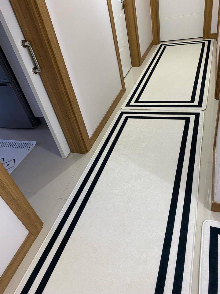 FRAME BEYAZ - Kaymaz Deri Taban Makinede Yıkanabilir Salon Oturma Odası Mutfak Halısı