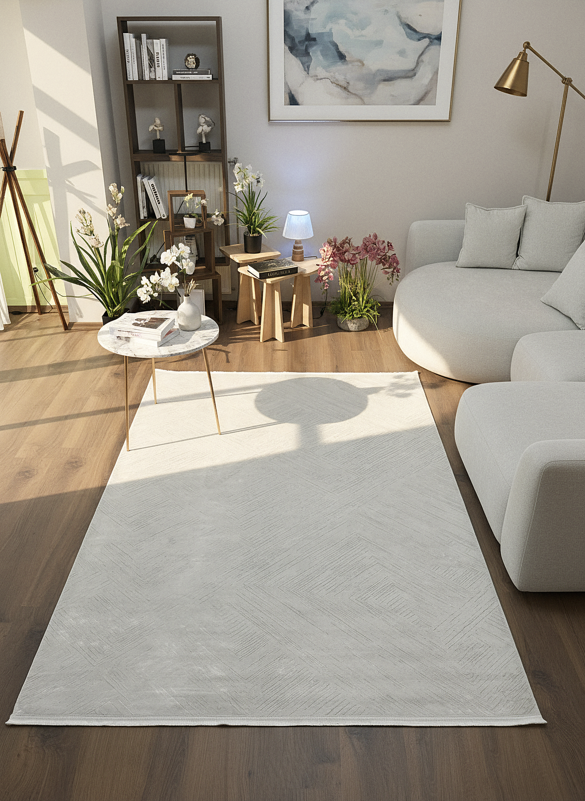 LOTUS C20-KREM Sentetik Bambu Parlak Saten Salon Koridor Mutfak Halısı-413