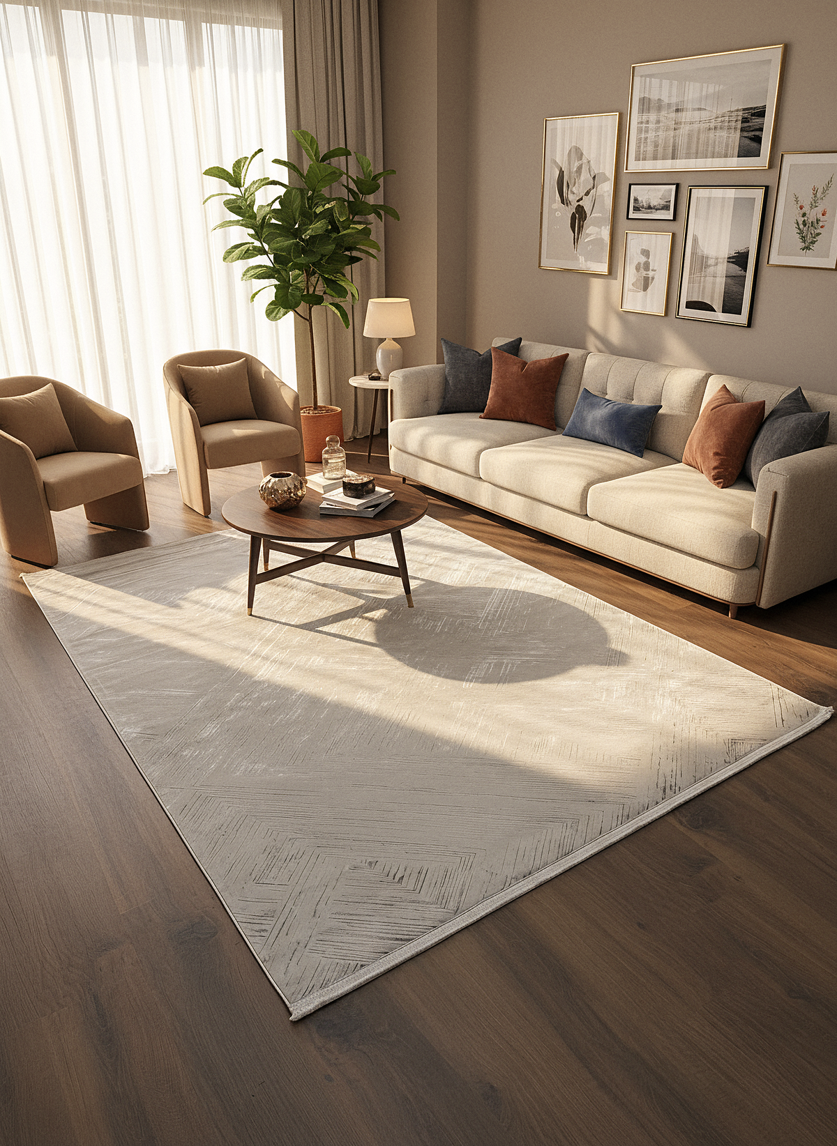 LOTUS C29-BEJ Sentetik Bambu Parlak Saten Salon Koridor Mutfak Halısı-413