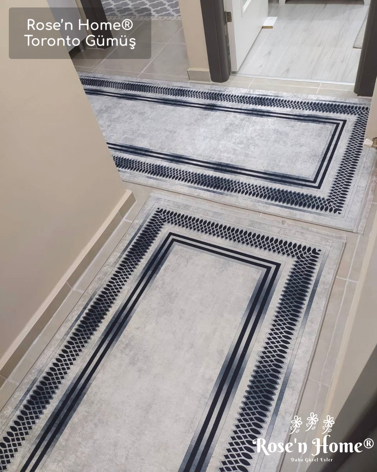 TORONTO GÜMÜŞ - Kaymaz Deri Taban Makinede Yıkanabilir Salon Oturma Odası Mutfak Halısı
