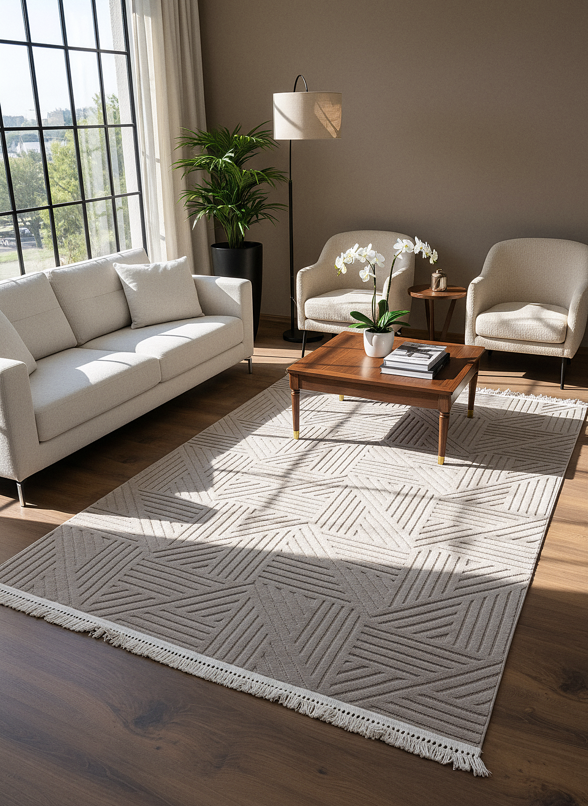 MİLAS C11-VİZON Kabartmalı Modern Geometrik Desenli Salon Koridor Mutfak Halısı