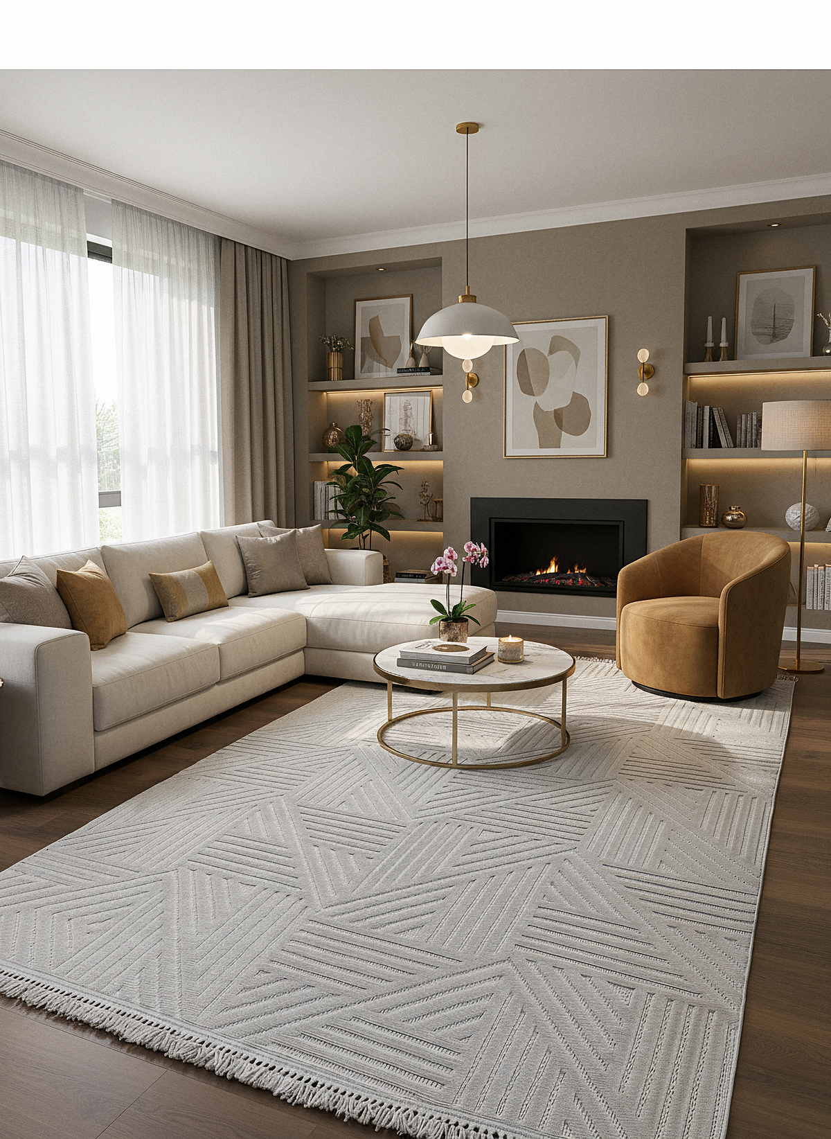 MİLAS C14-BEJ Kabartmalı Modern Geometrik Desenli Salon Koridor Mutfak Halısı
