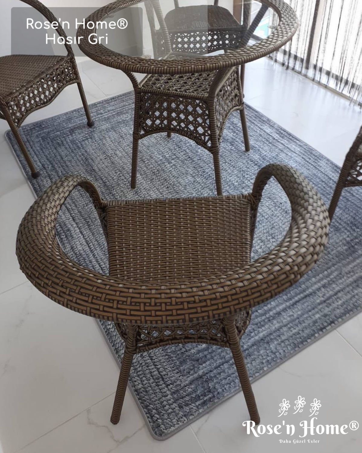 HASIR GRİ - Kaymaz Deri Taban Makinede Yıkanabilir Salon Oturma Odası Mutfak Halısı