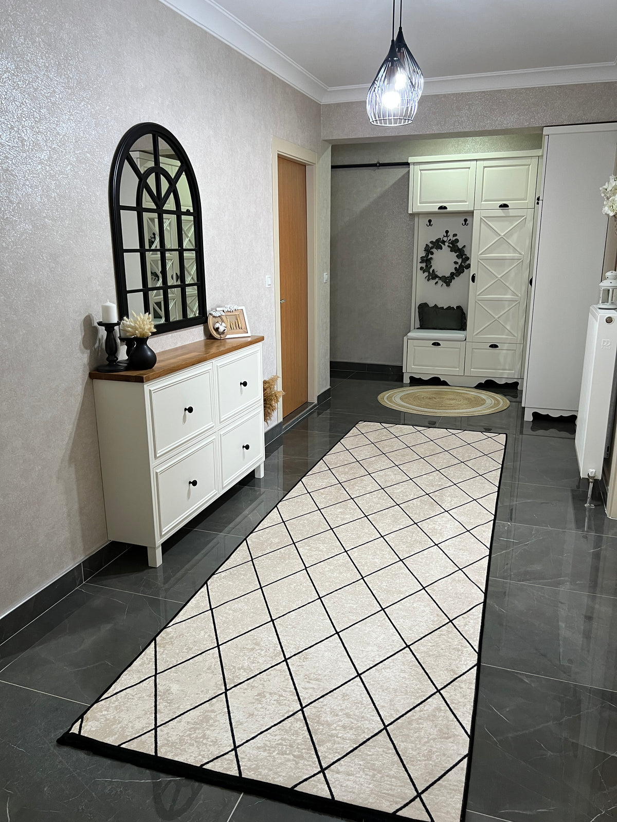 SAHRA KREM - Kaymaz Deri Taban Makinede Yıkanabilir Salon Oturma Odası Mutfak Halısı