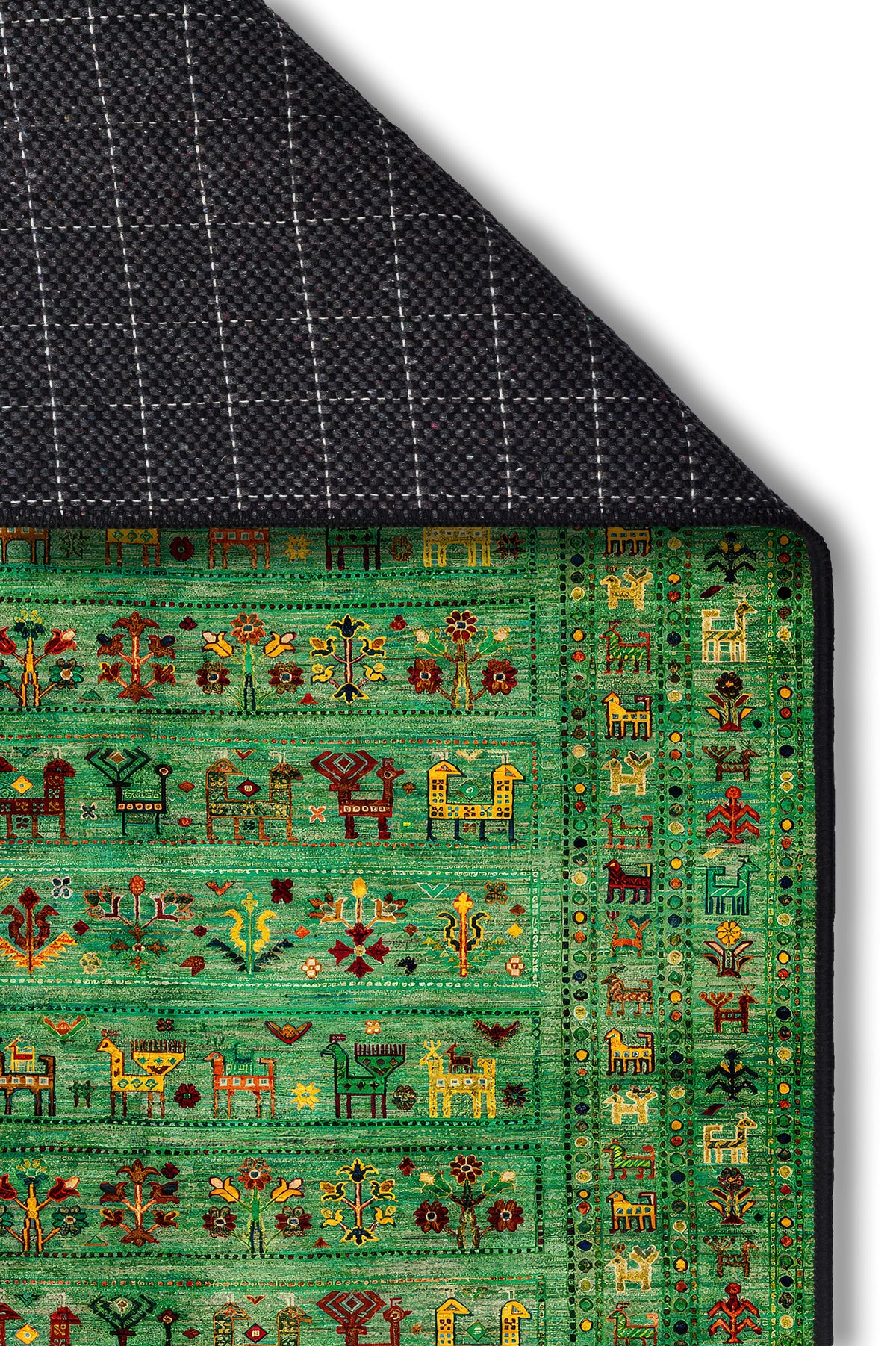 yıkanabilir kaymaz taban şönil dokuma halı 80x300 yesil; renkli