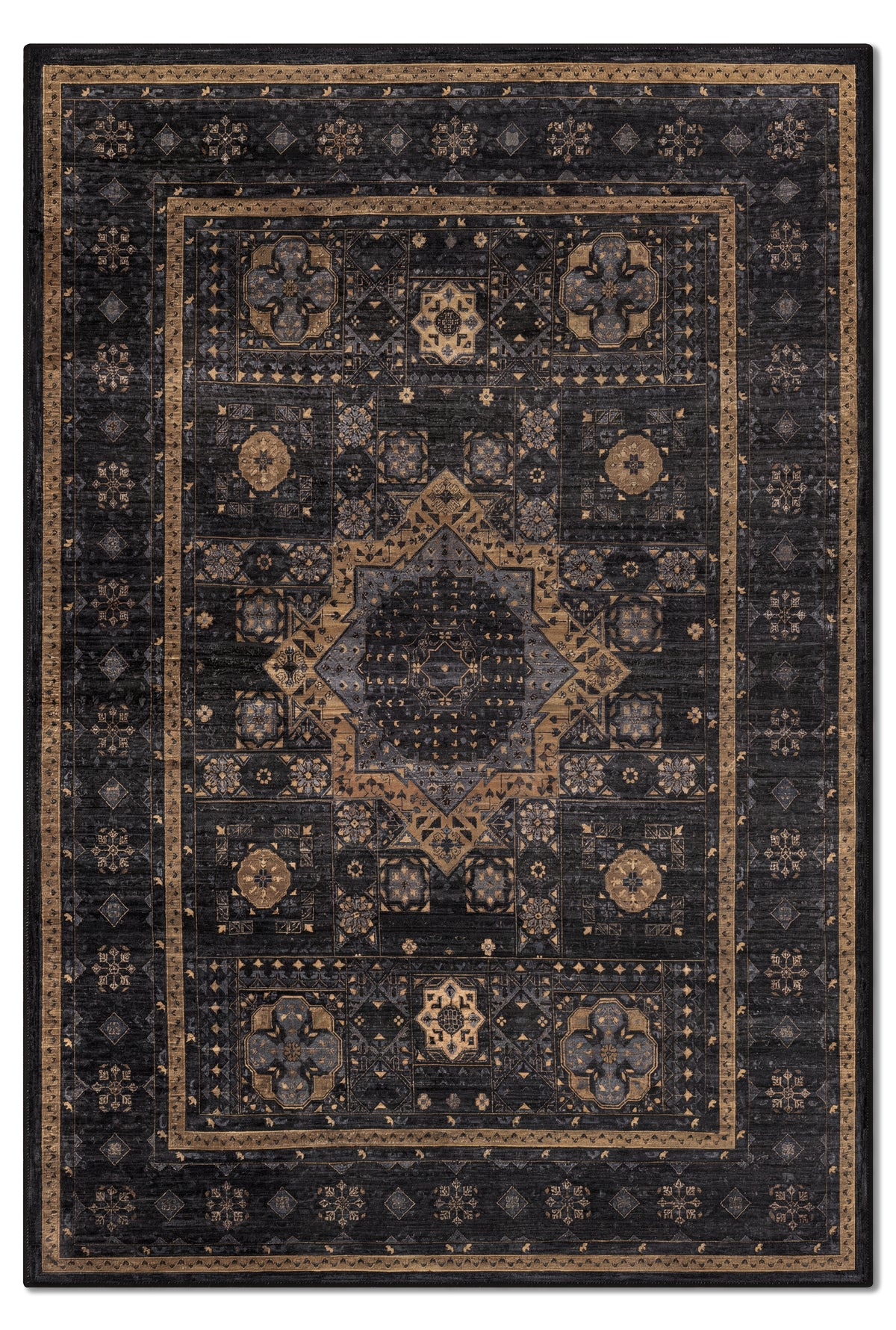 yıkanabilir kaymaz taban şönil dokuma halı 80x150 siyah; antrasit