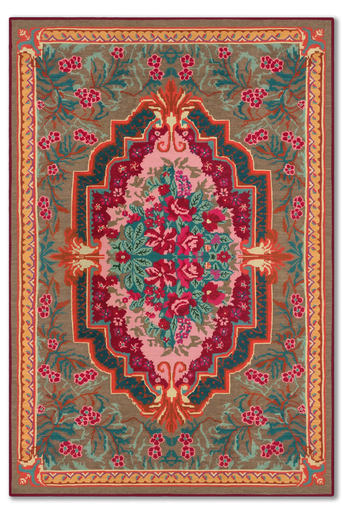yıkanabilir kaymaz taban şönil dokuma halı 80x150 kahverengi; turuncu; renkli