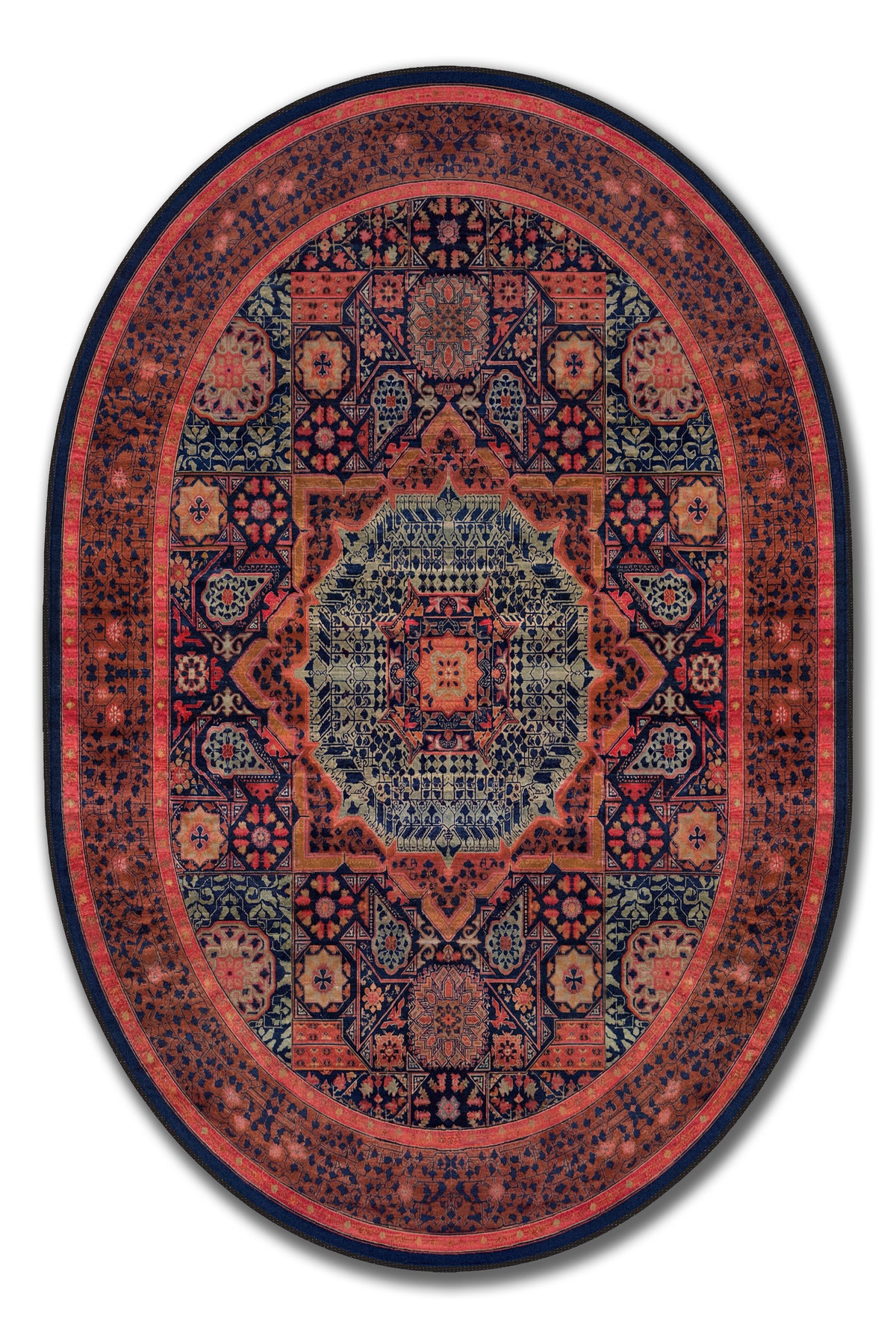 yıkanabilir kaymaz taban şönil dokuma halı 100x300 turuncu; yesil; renkli