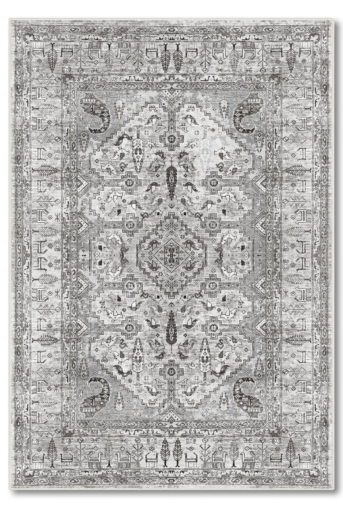 yıkanabilir kaymaz taban şönil dokuma halı 80x150 gri