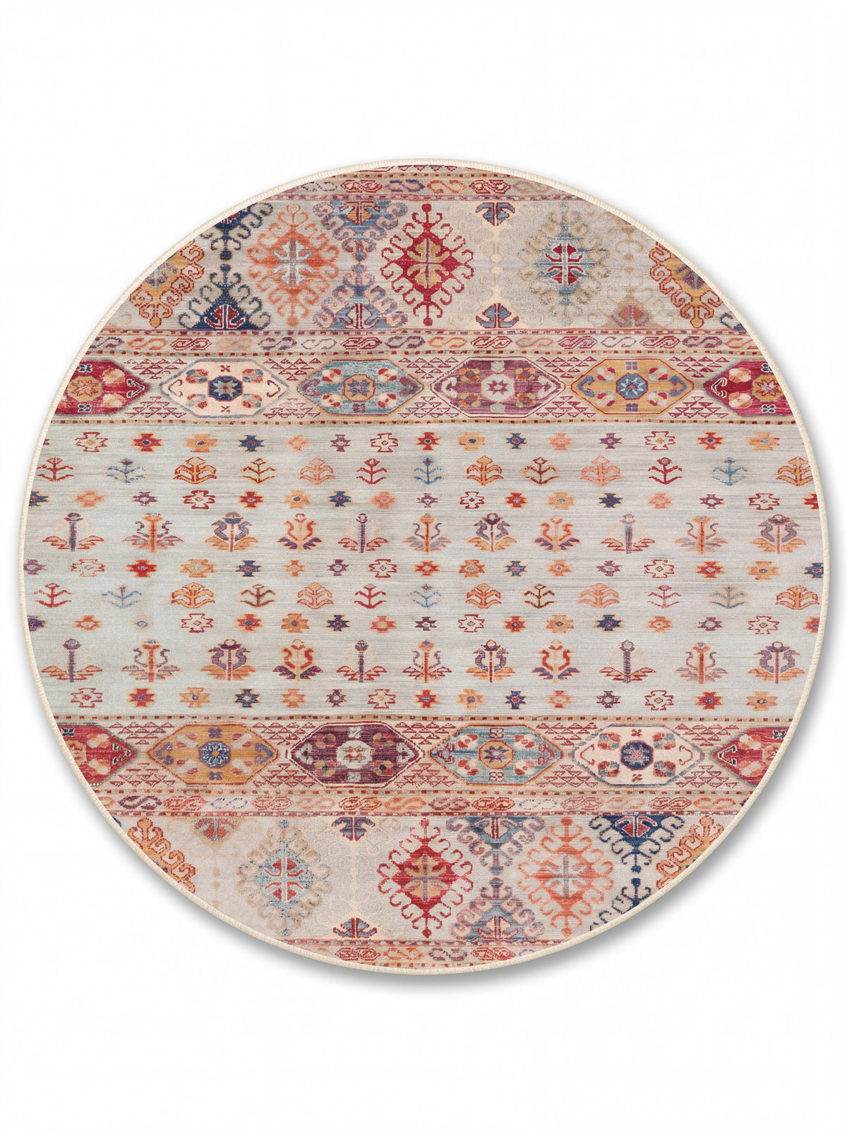 yıkanabilir kaymaz taban şönil dokuma halı 140x200 krem; renkli