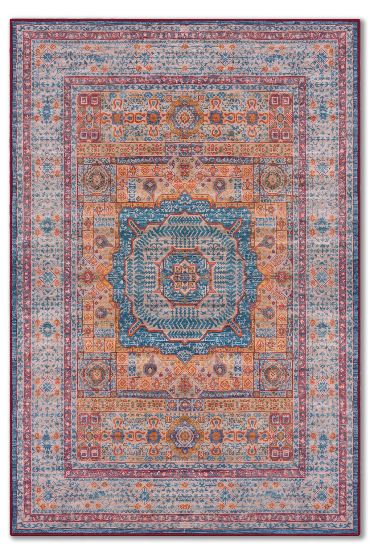 yıkanabilir kaymaz taban şönil dokuma halı 80x150 turuncu; mavi; renkli