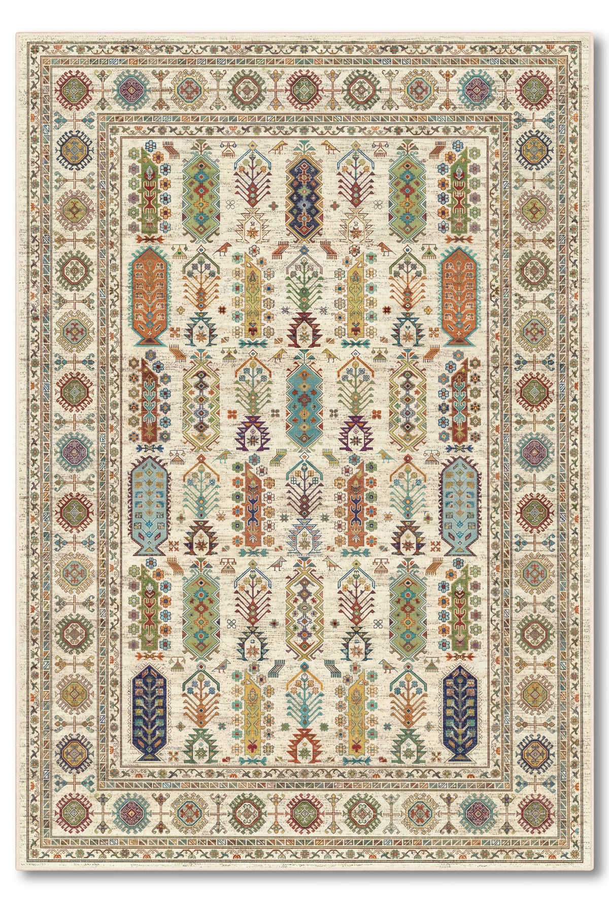 yıkanabilir kaymaz taban şönil dokuma halı 80x150 krem; renkli