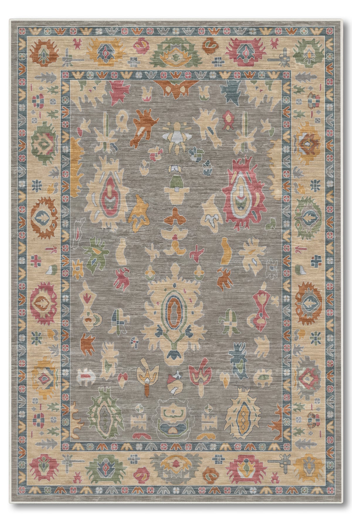 yıkanabilir kaymaz taban şönil dokuma halı 80x150 gri; bej; renkli