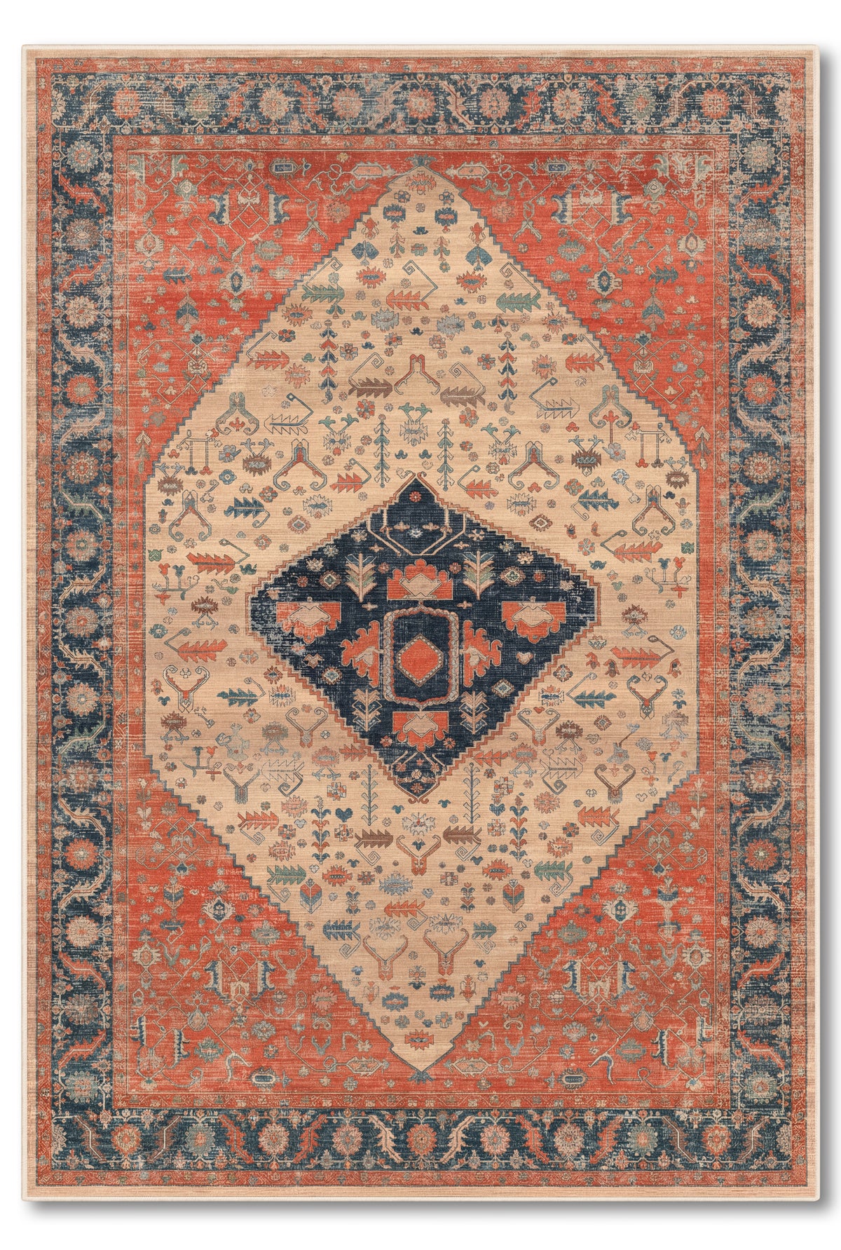 yıkanabilir kaymaz taban şönil dokuma halı 80x150 turuncu; renkli; krem; bej