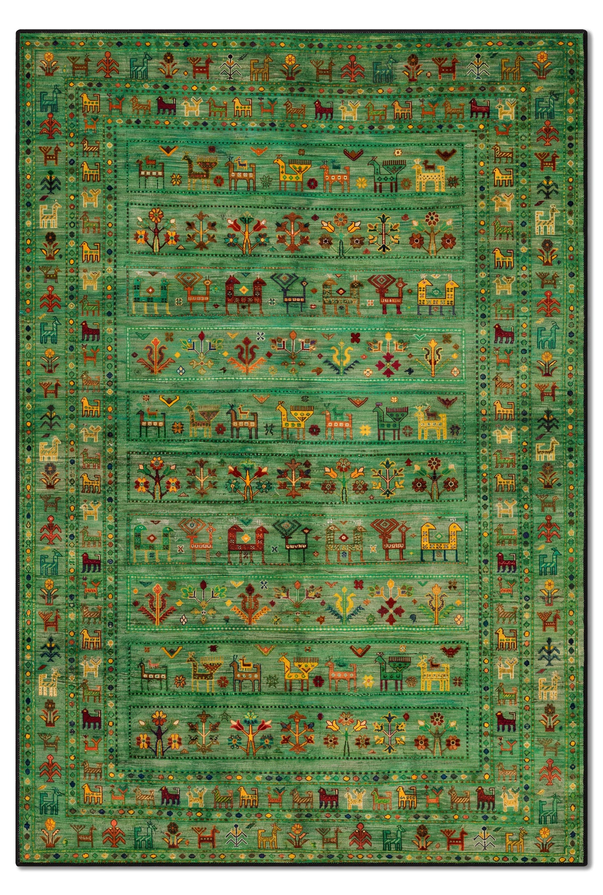 yıkanabilir kaymaz taban şönil dokuma halı 80x150 yesil; renkli