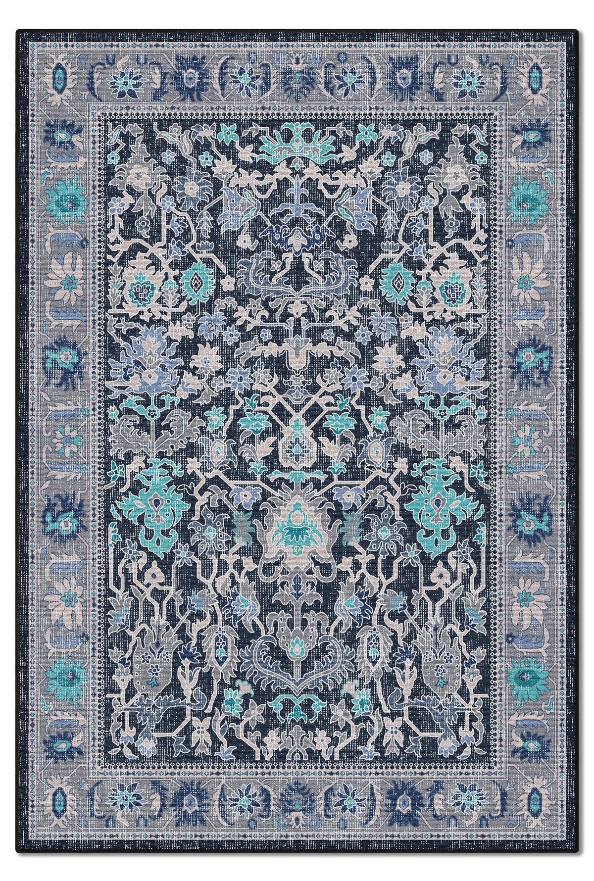 yıkanabilir kaymaz taban şönil dokuma halı 80x150 antrasit; mavi
