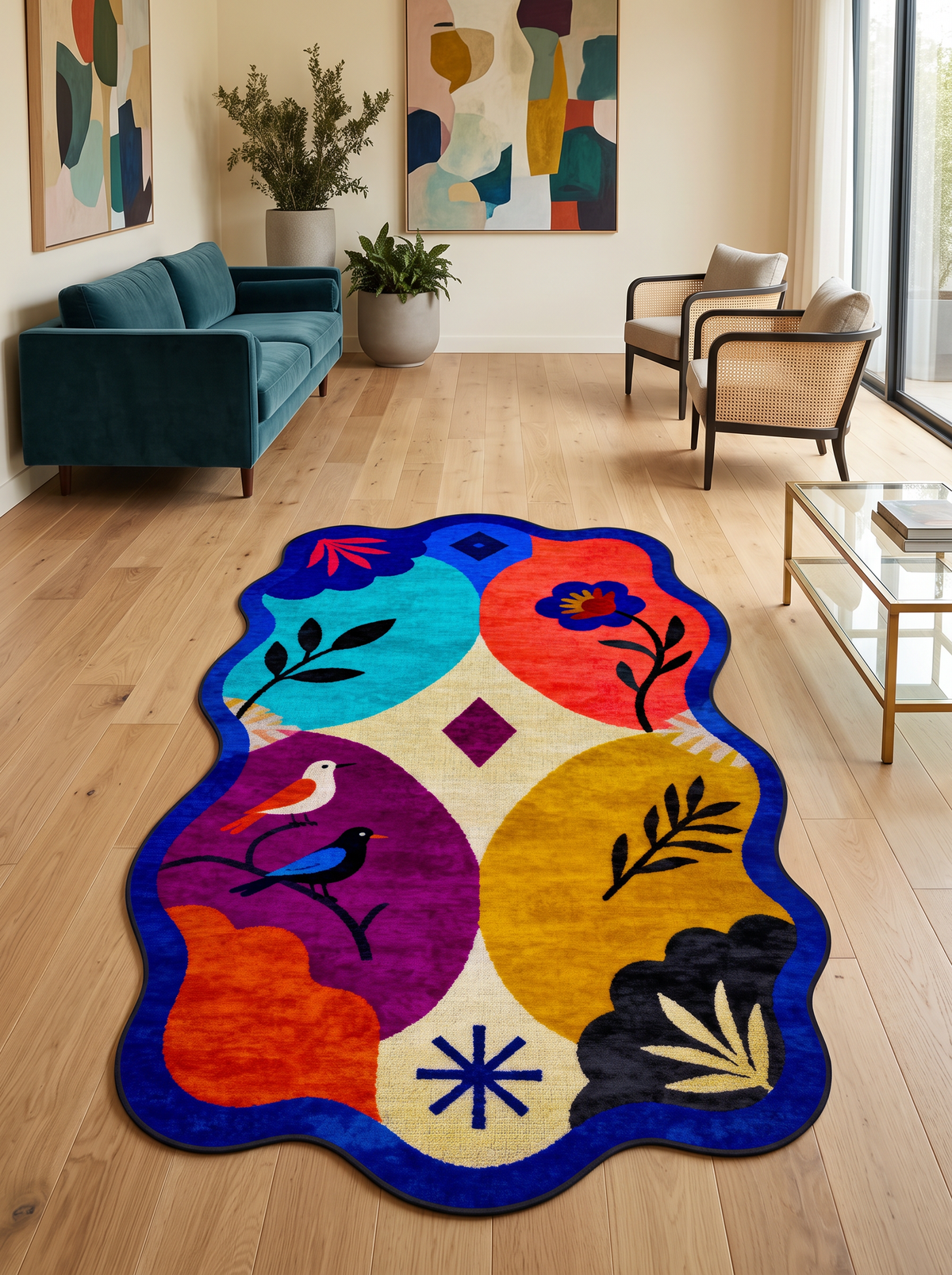 Arte AST066 Asimetrik Kesimli Modern Figürlü Renkli Şönil Halı