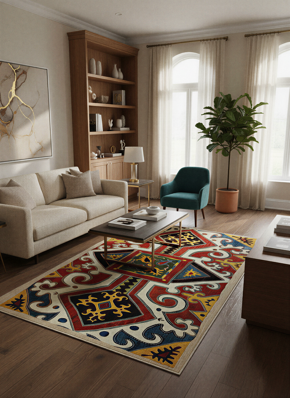 Arte HD023 Etnik Desenli Klasik Dekoratif Şönil Halı